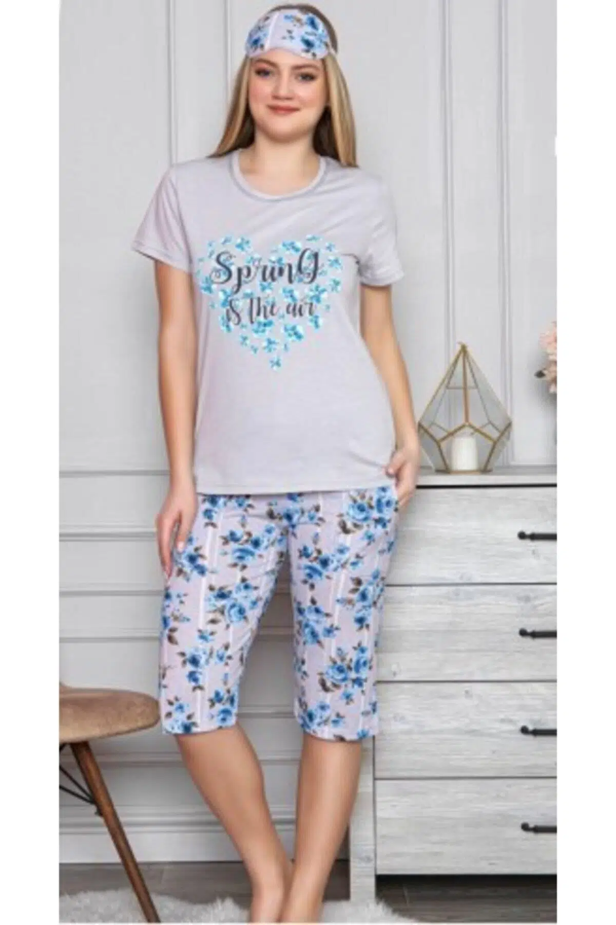 Pijamoni 3100-12 Süprem Kısakol Pijama Takımı - GRİ