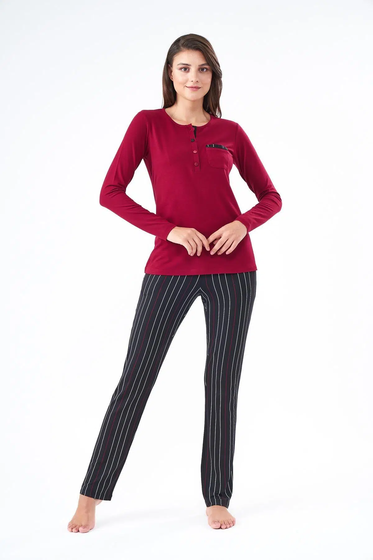 PJS 22408 Kadın Patlı Pijama Takım - BORDO