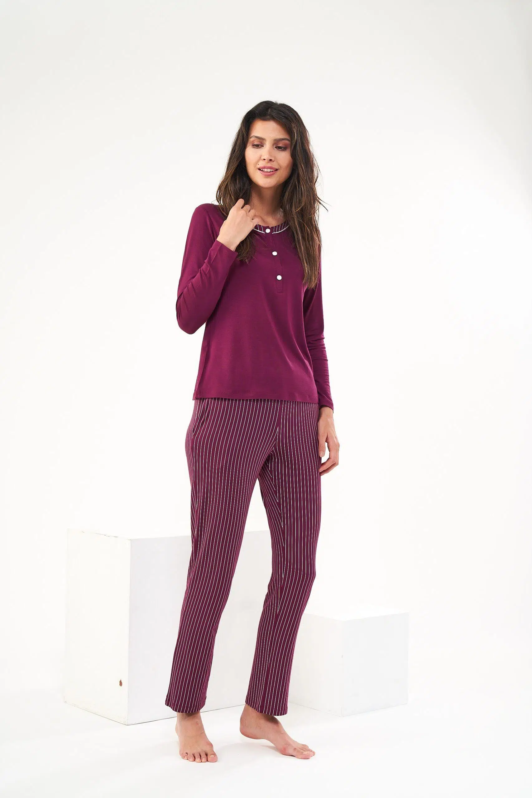 Pjs 22430 Kadın Patlı Pijama Takım - BORDO