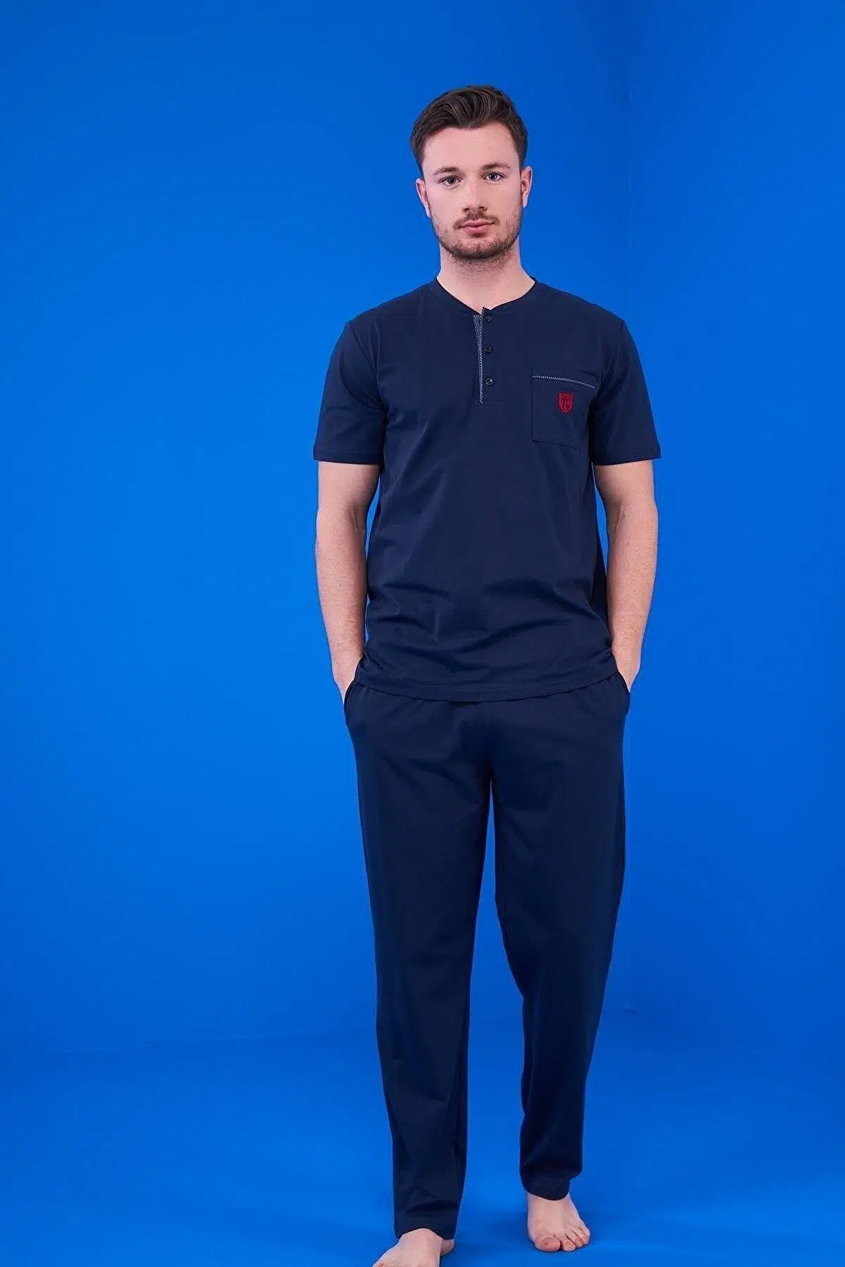 Pjs 23325 Erkek Patlı Şortlu Pijama Takım 3'Lü - BORDO