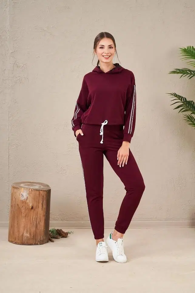 Pjs 23574 Kapüşonlu Kadın Eşofman Takım - BORDO
