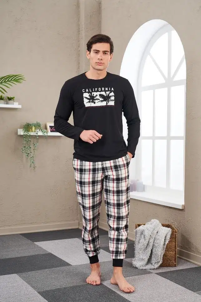 Pjs 23702 Erkek Baskılı Pijama Takım - BORDO