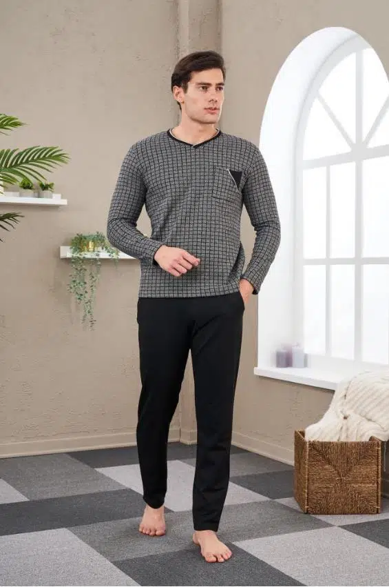 PJS 23710 Erkek Jakarlı Pijama Takım - SİYAH