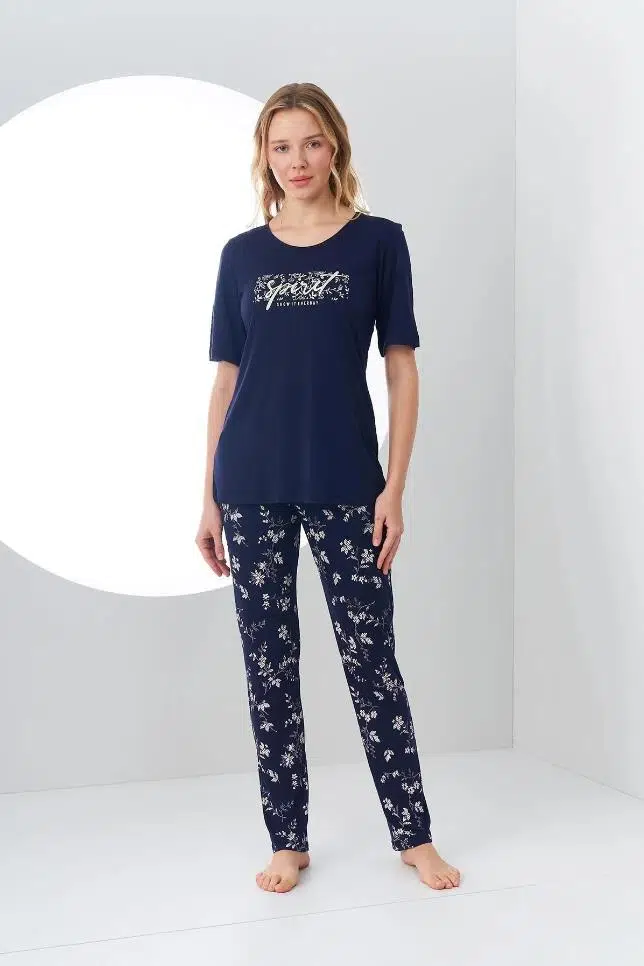 Pjs 24163 Kadın Desenli Pijama Takım - LACİVERT