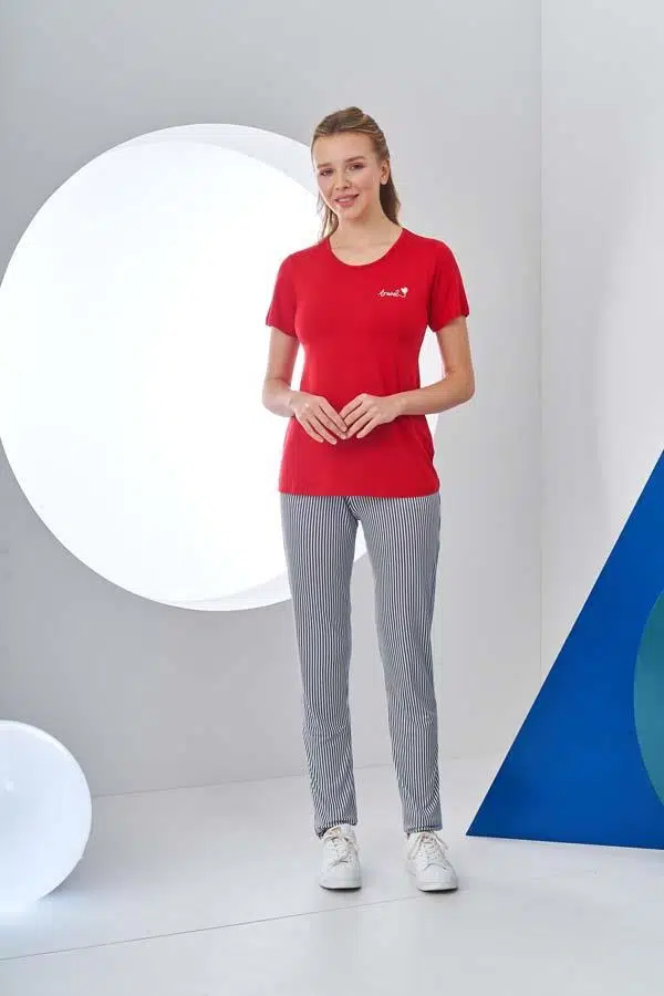 Pjs 24178 Kadın Kısa Kollu Pijama Takımı - KIRMIZI