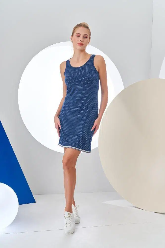 PJS 24197 Kadın Puantiyeli Askılı Elbise - MAVİ