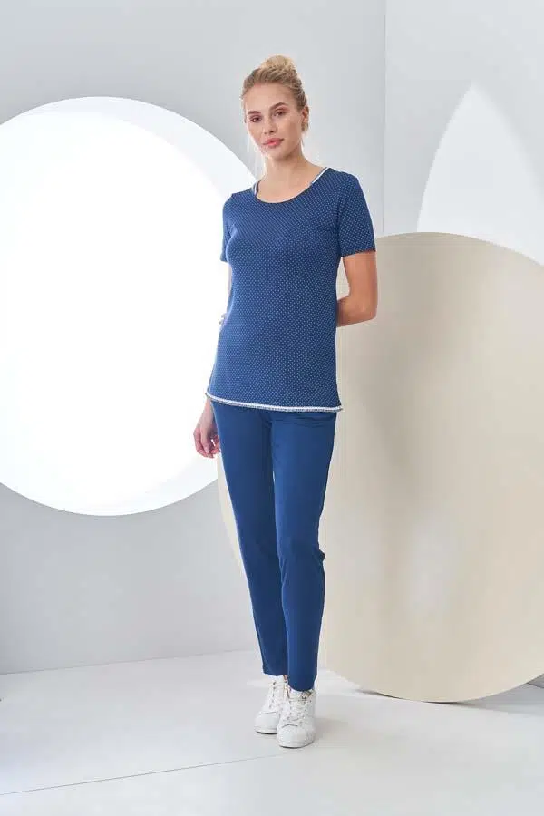 Pjs 24200 Kadın Puantiyeli Yarım Kollu Pijama Takım - MAVİ