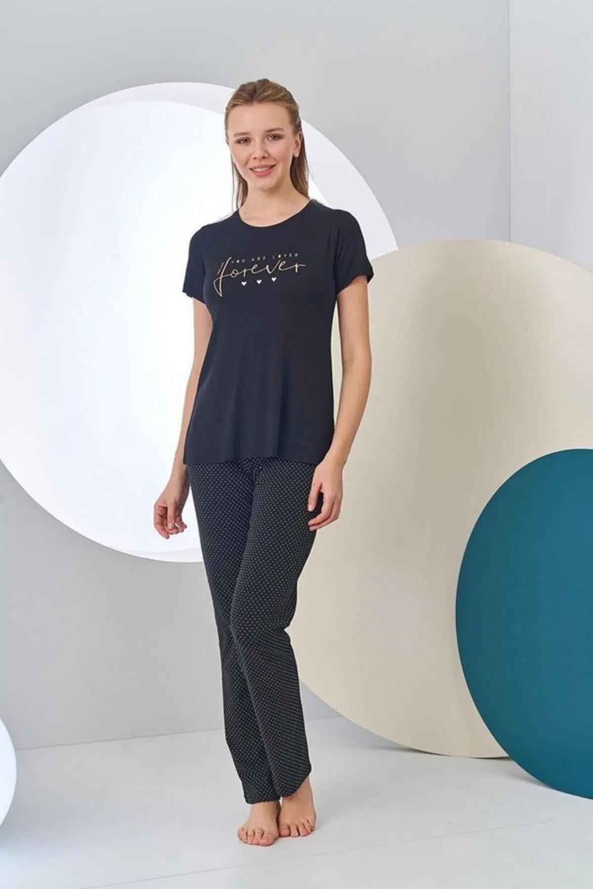 Pjs 24211 Kadın Kısa Kollu Pijama Takımı - SİYAH