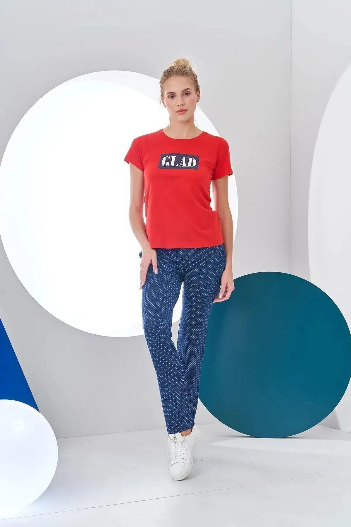 Pjs Kadın Glad Baskılı Kısa Kollu Spor Pijama Takım - KIRMIZI