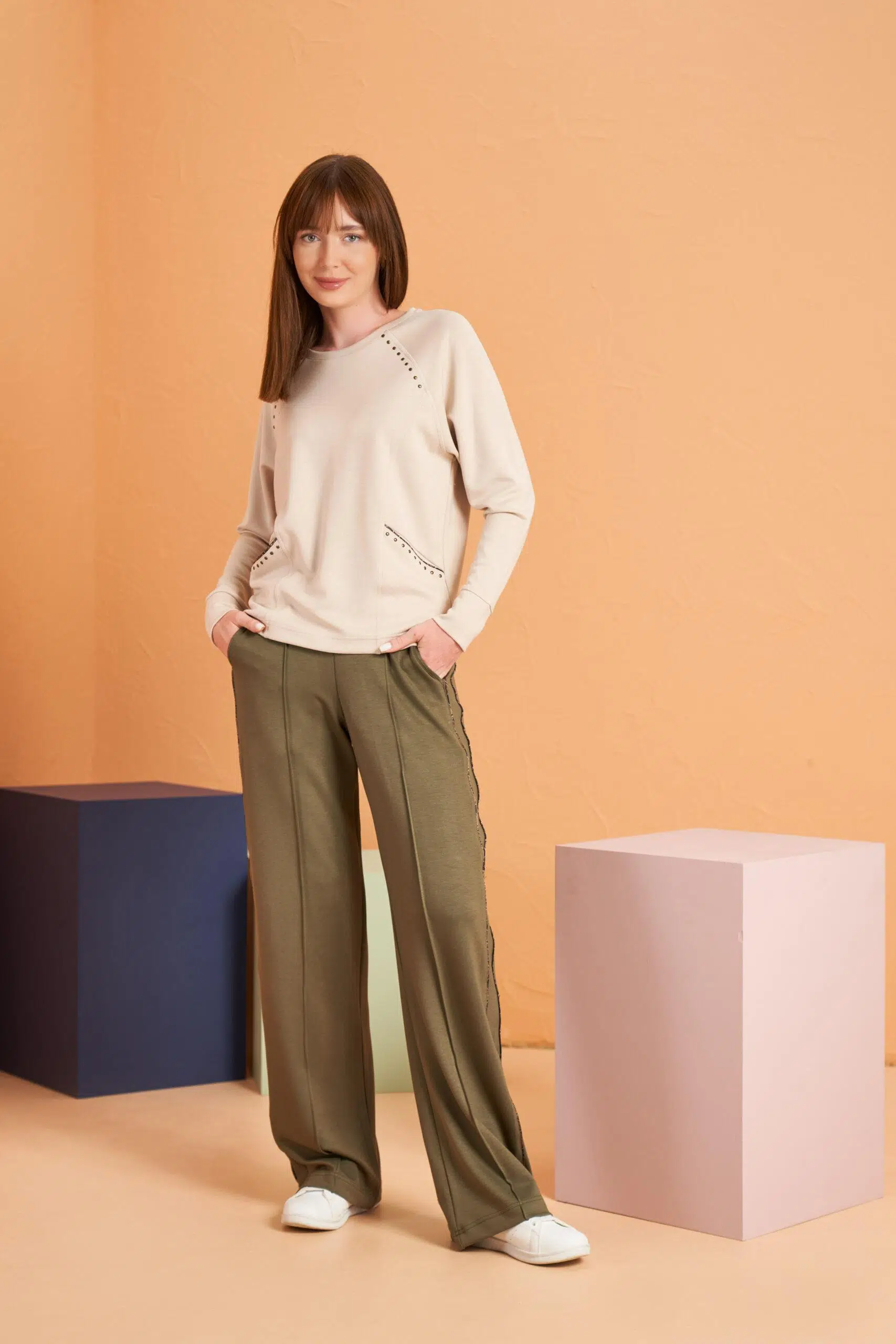 Pjs Kadın Uzun Kollu Sweatshirt Bol Paça Spor Eşofman Takım