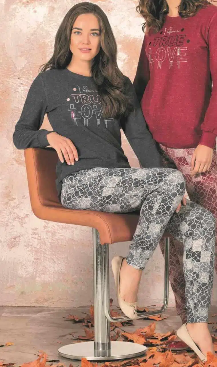 Polat 2217 Kadın Uzun Kollu Pijama Takımı - BORDO