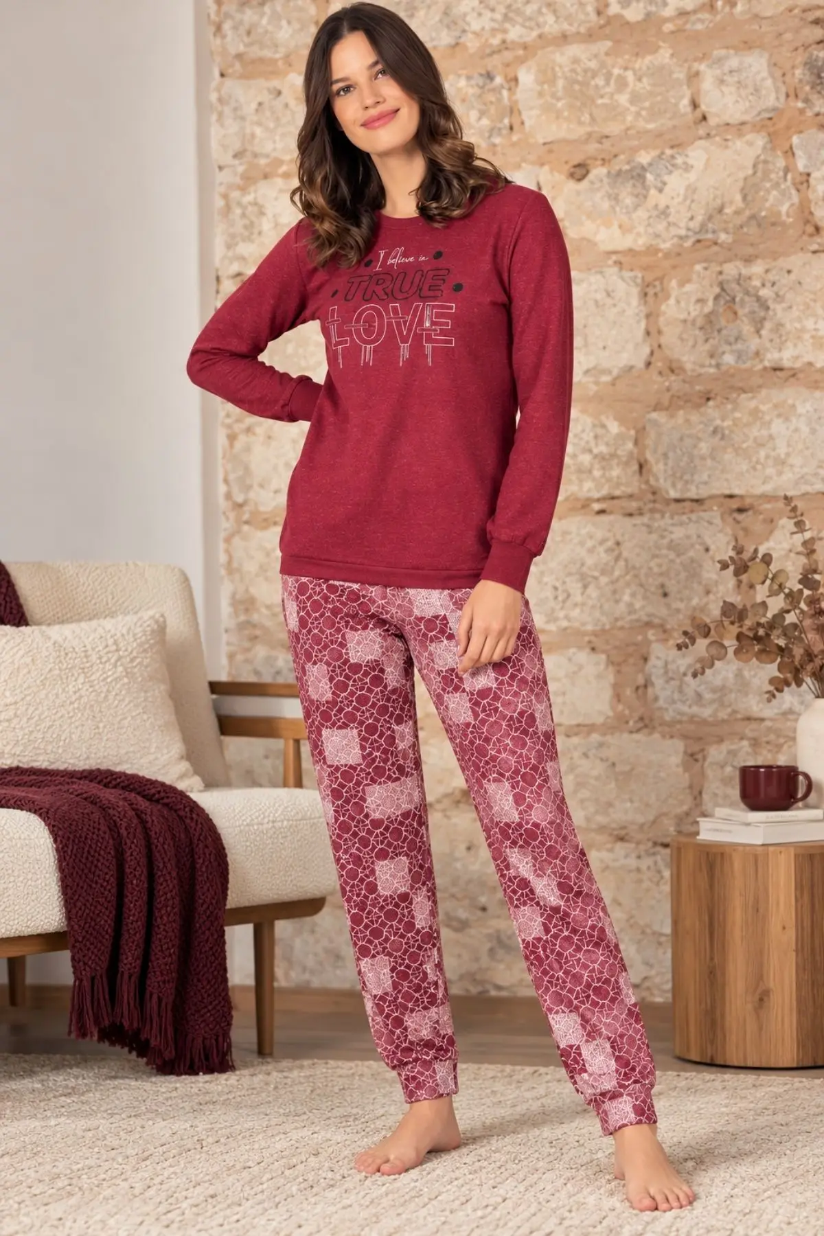 Gd Goldoremi 2217 Kadın Premium Kışlık Desemli Uzun Kollu Pijama Takım