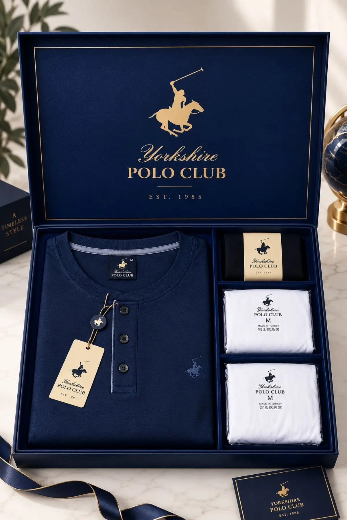 Polo Club Erkek Damat Uzun Kol Pijama Takım Atlet Boxer Çorap Kutulu Set