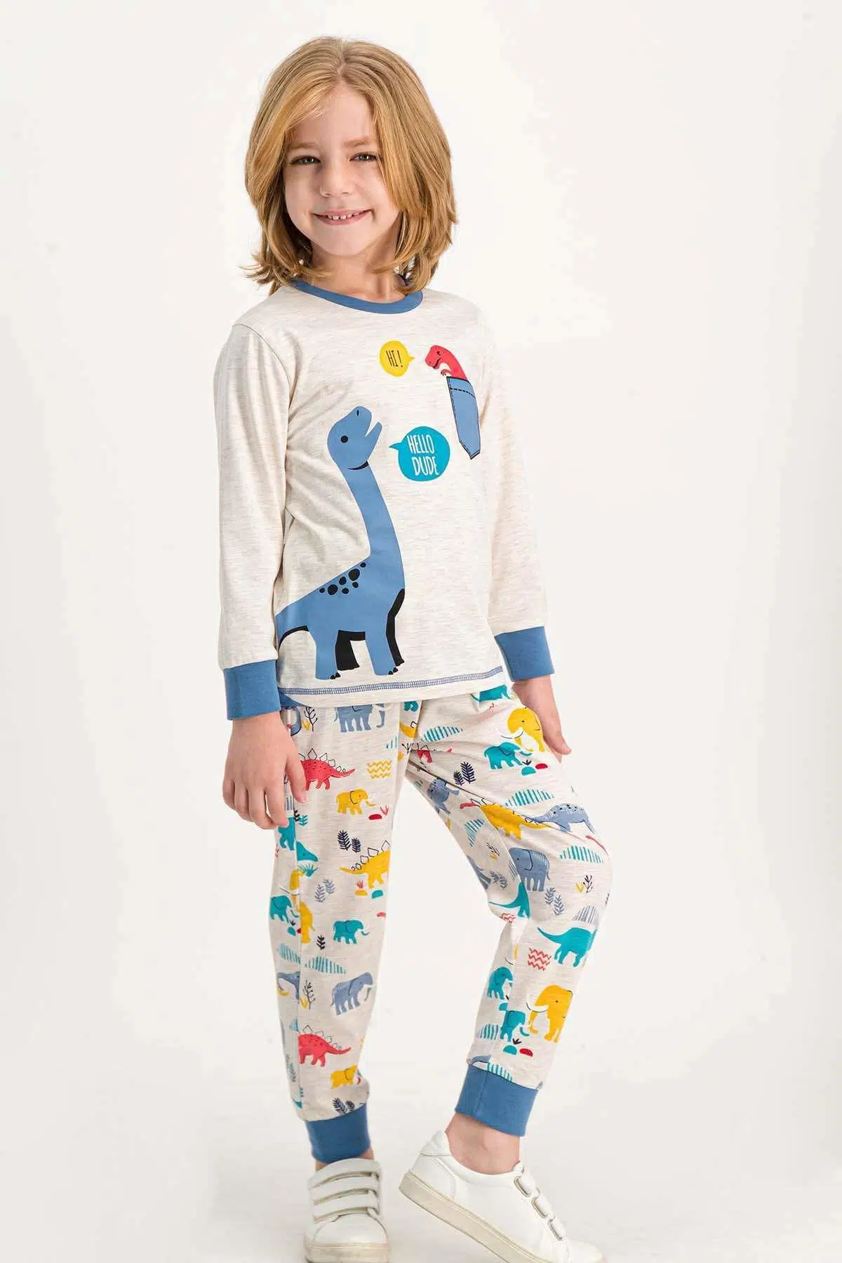 Roly Poly 1630 1-4 Yaş Uzun Kollu Erkek Çocuk Pijama Takımı - KREM