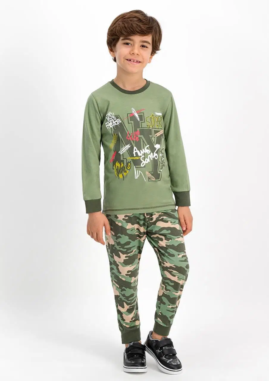 Roly Poly 1639 1-4 Yaş Uzun Kol Erkek Çocuk Pijama Takımı - YEŞİL