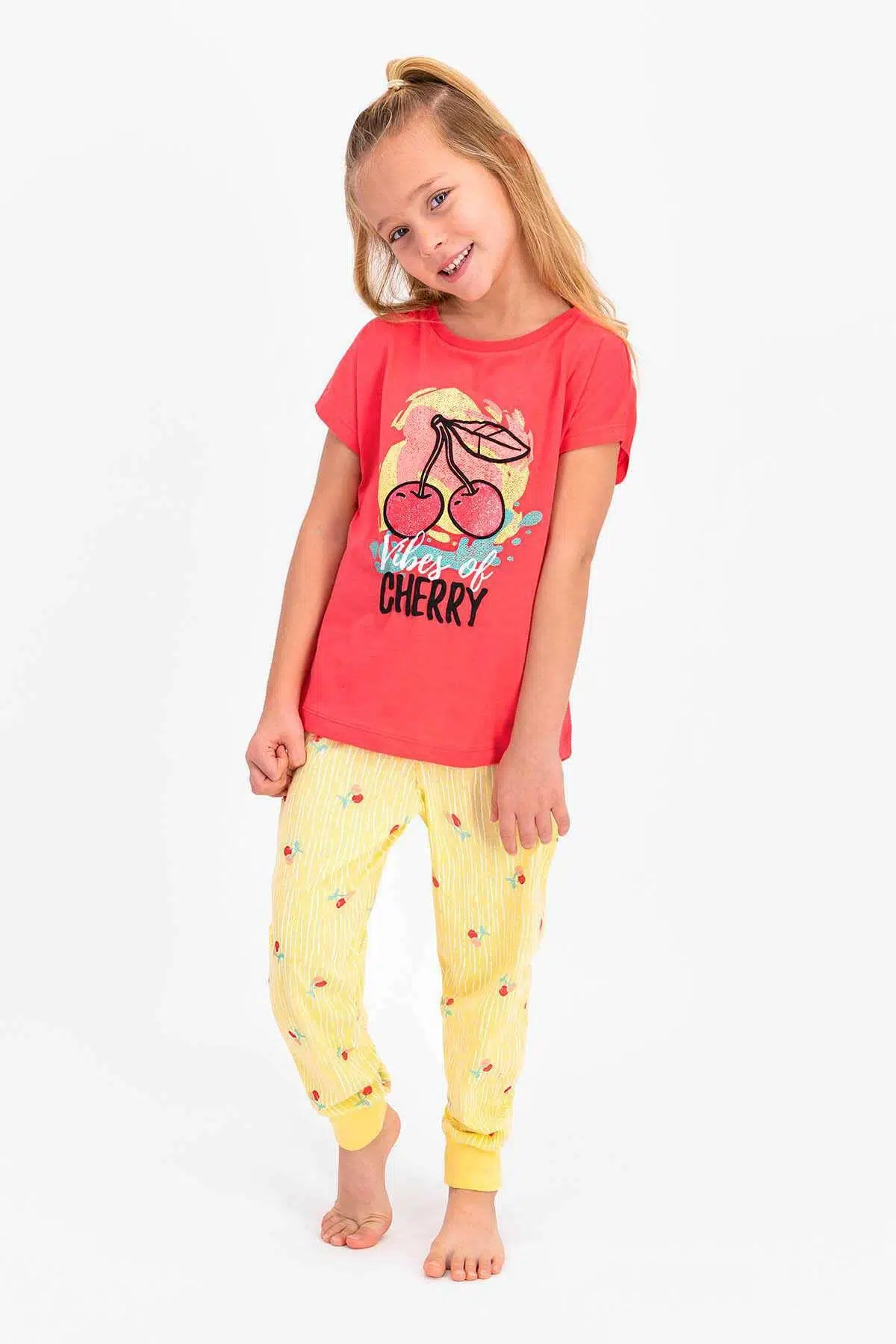 Roly Poly 2410 Kız Çocuk Vibes Of Cherry Nar Çiçeği Kısa Kol Pijama Takımı - NAR ÇİÇEĞİ