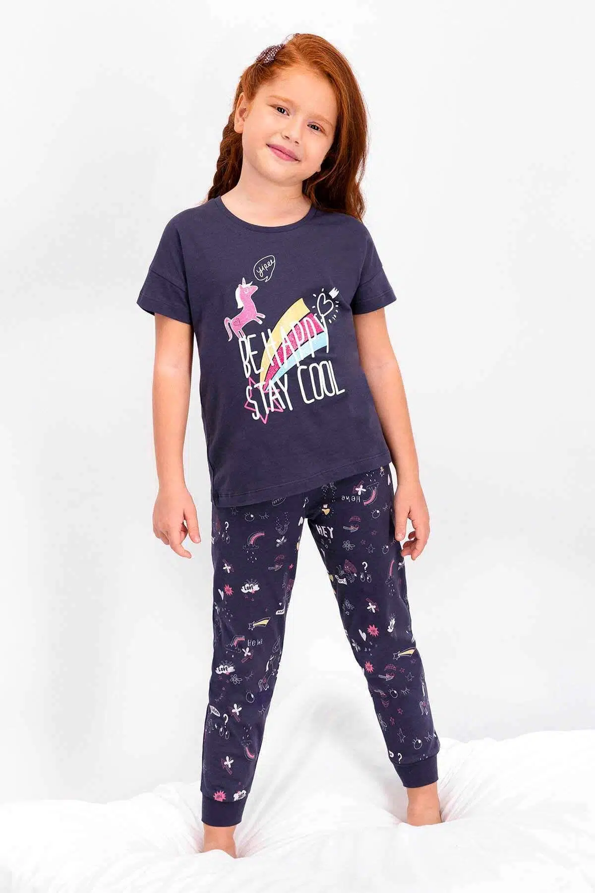 Roly Poly 2451 Kız Çocuk Be Happy Stay Cool Kısa Kol Pijama Takımı - ANTRASİT