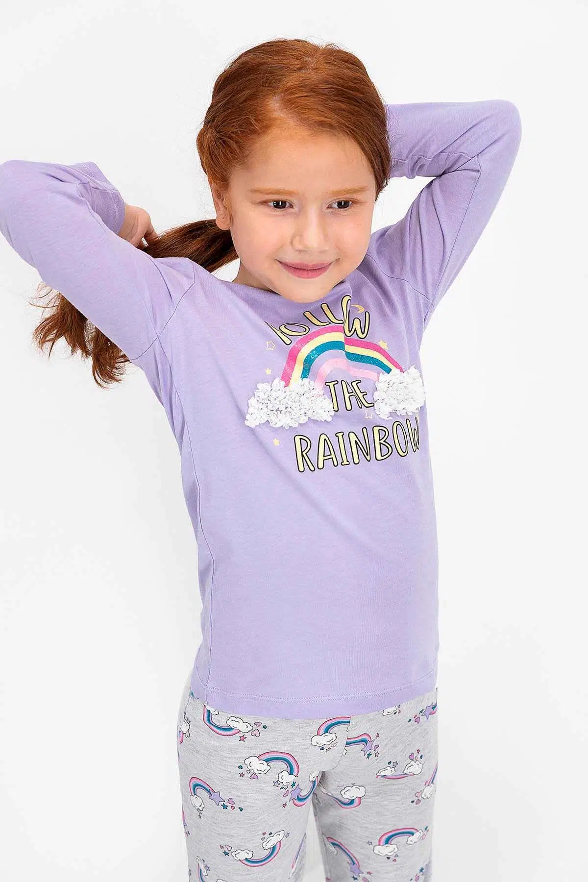 Roly Poly 2455 Kız Çocuk Follow The Rainbow Lila Uzun Kol Pijama Takımı - LİLA