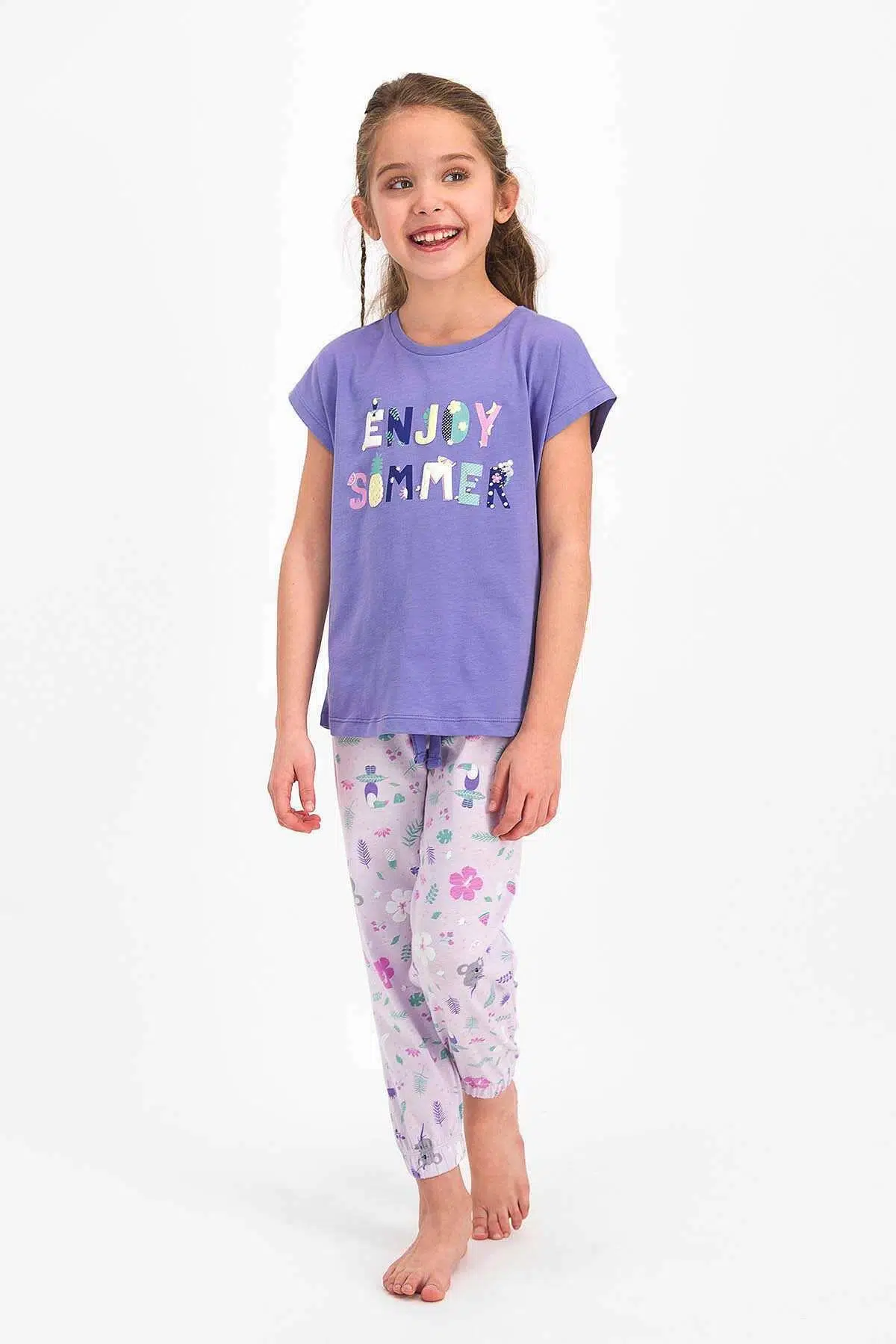Roly Poly 2476 Kız Çocuk Enjoy Summer Mor Kısa Kol Pijama Takımı - MOR