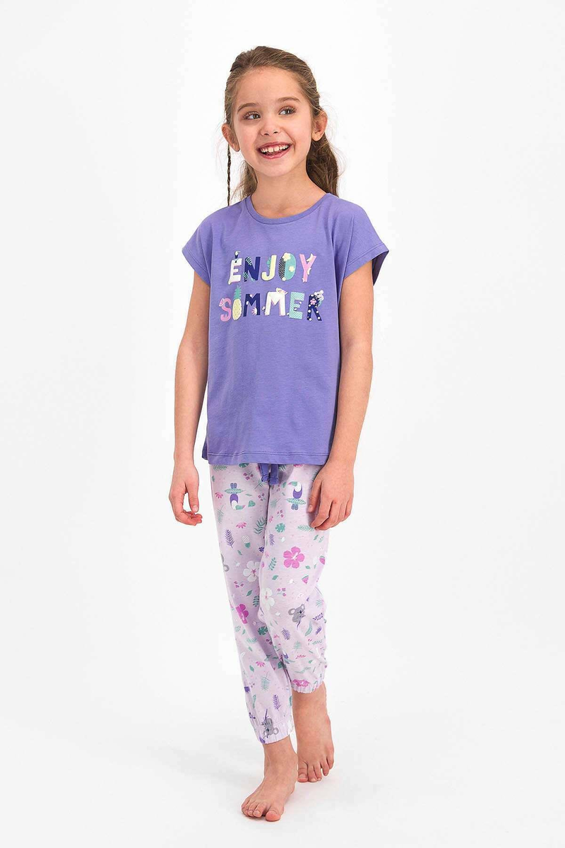 Roly Poly 2476 Kız Çocuk Enjoy Summer Mor Kısa Kol Pijama Takımı - MOR