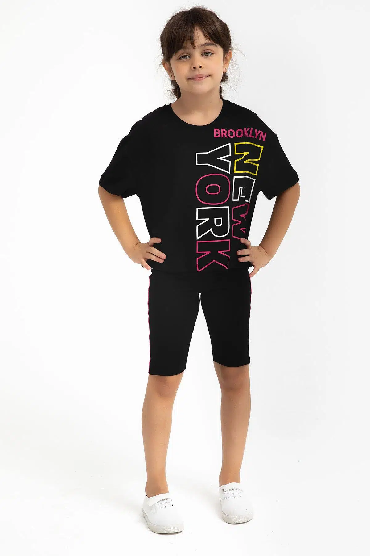 Roly Poly 2775 Garson Newyork Siyah Kız Çocuk Bermuda Tayt Takım - SİYAH