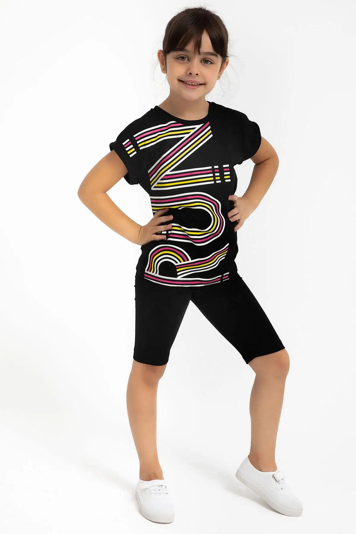 Roly Poly 2776 Garson Run Siyah Kız Çocuk Bermuda Tayt Takım - SİYAH