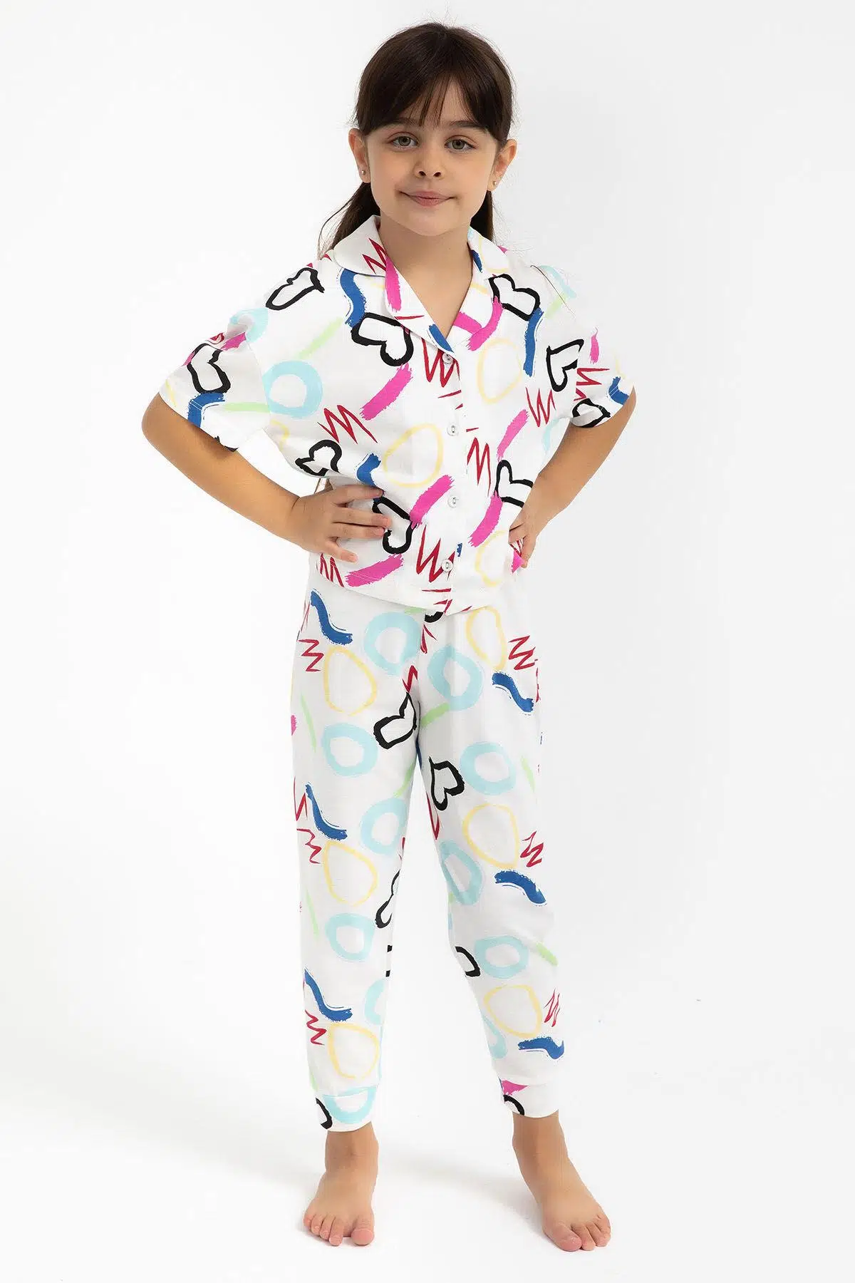 Roly Poly 2786 Garson Love Krem Kız Çocuk Gömlek Pijama Takımı - KREM