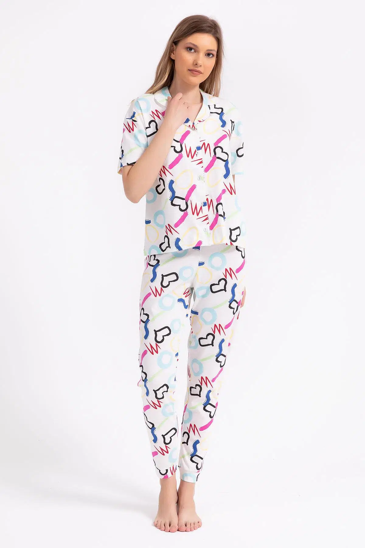 Roly Poly 2786 Love Krem Kadın Gömlek Pijama Takımı - KREM