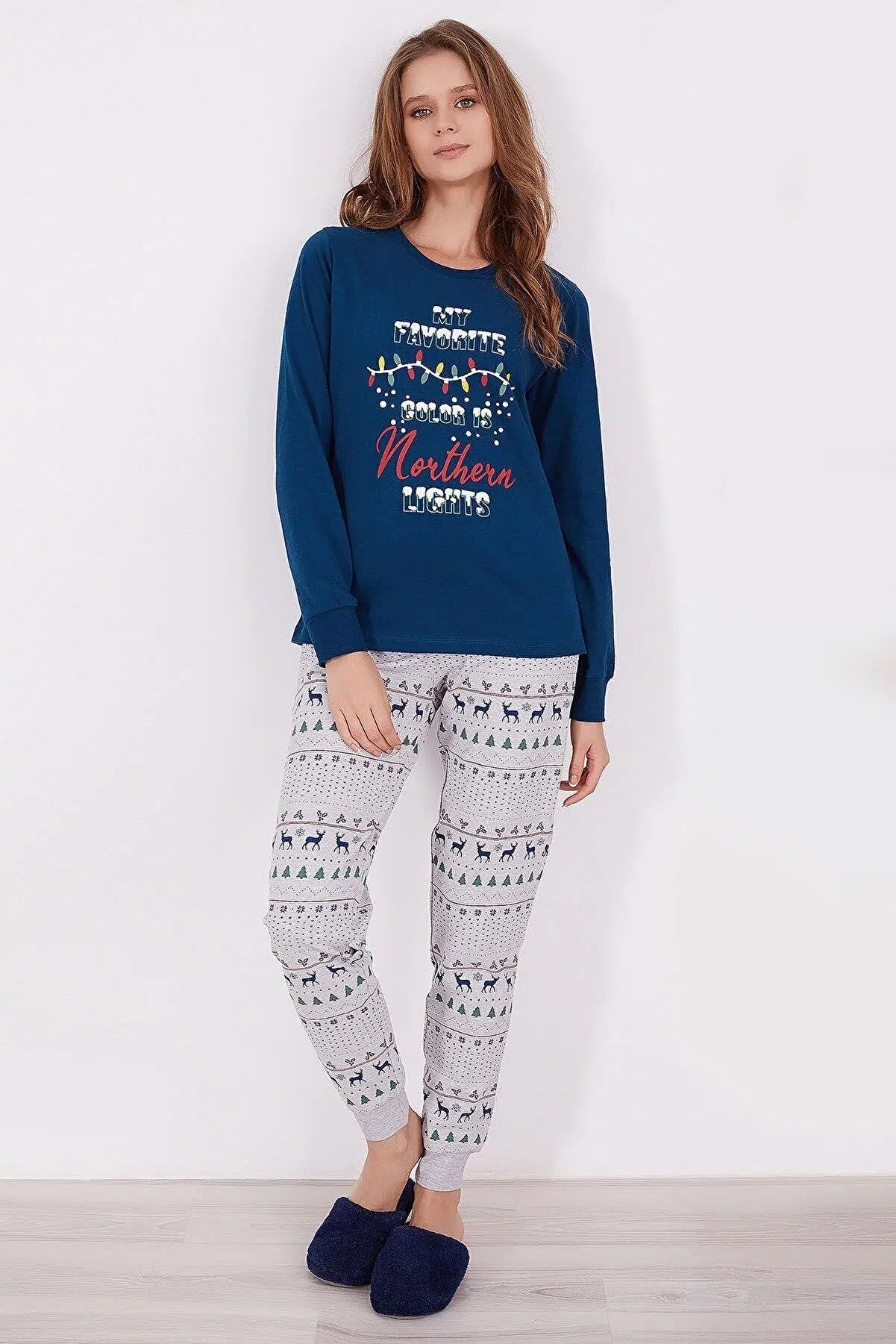 Roly Poly 2917 My Favorite Color Is Northern Nights Lacivert Kadın Uzun Kol Pijama Takım - MAVİ