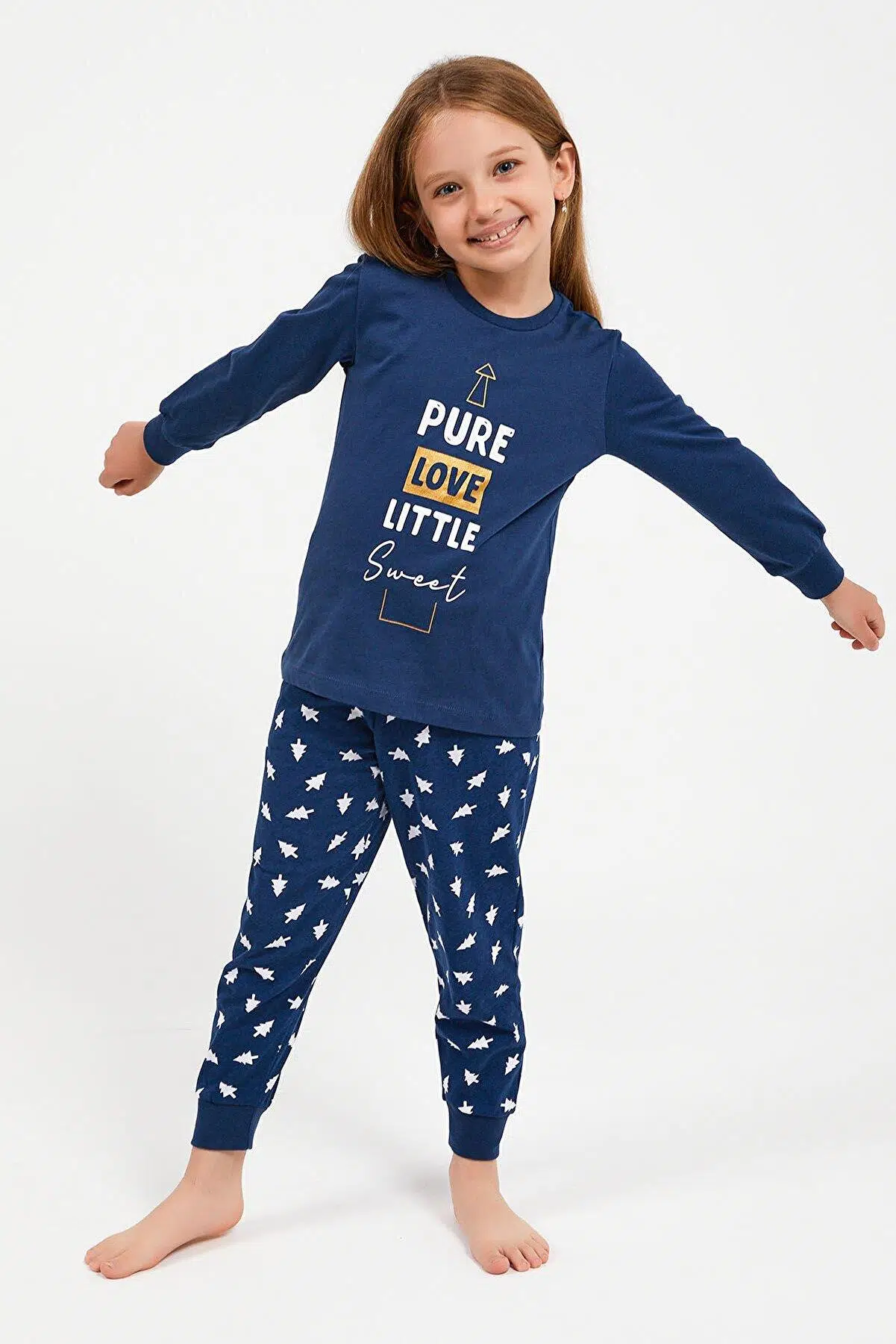 Roly Poly 2995 Pure Love Little Sweet Koyu İndigo Kız Çocuk Uzun Kol Pijama Takım - İNDİGO