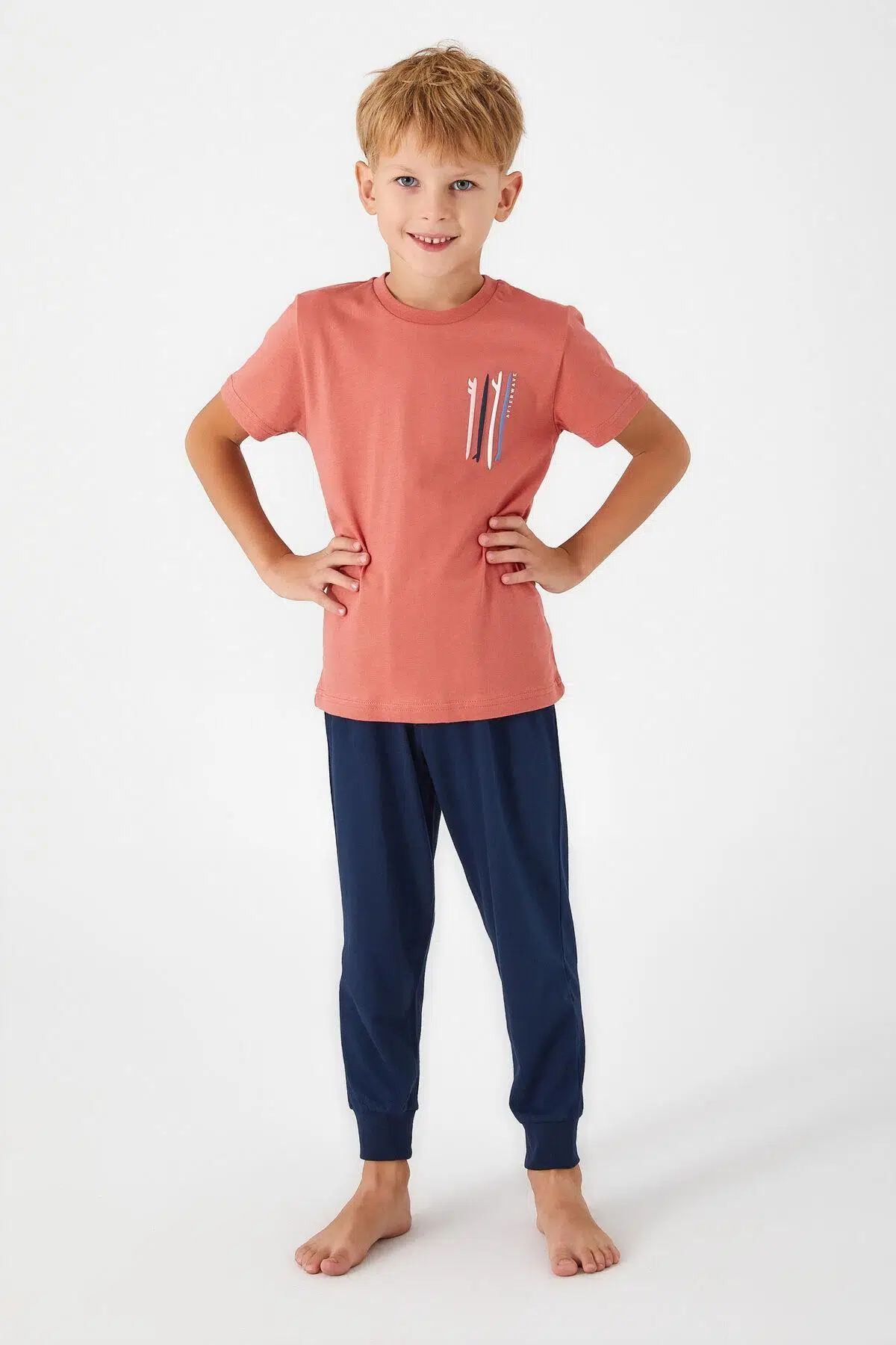 Roly Poly 3019 Garson Afterwave Erkek Çocuk Kısa Kol Pijama Takım - KREMİT