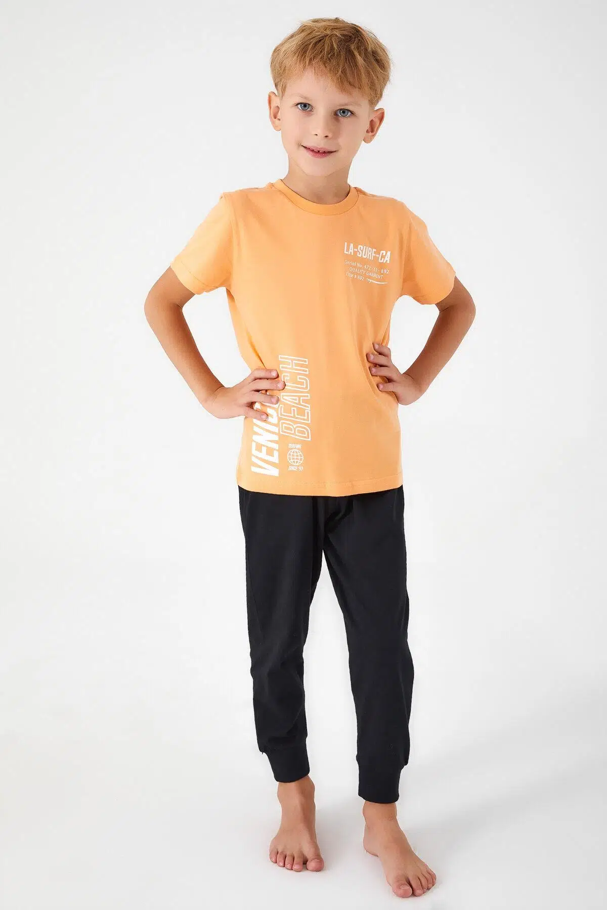 Roly Poly 3041 Venice Beach Erkek Çocuk Kısa Kol Pijama Takım - KREM