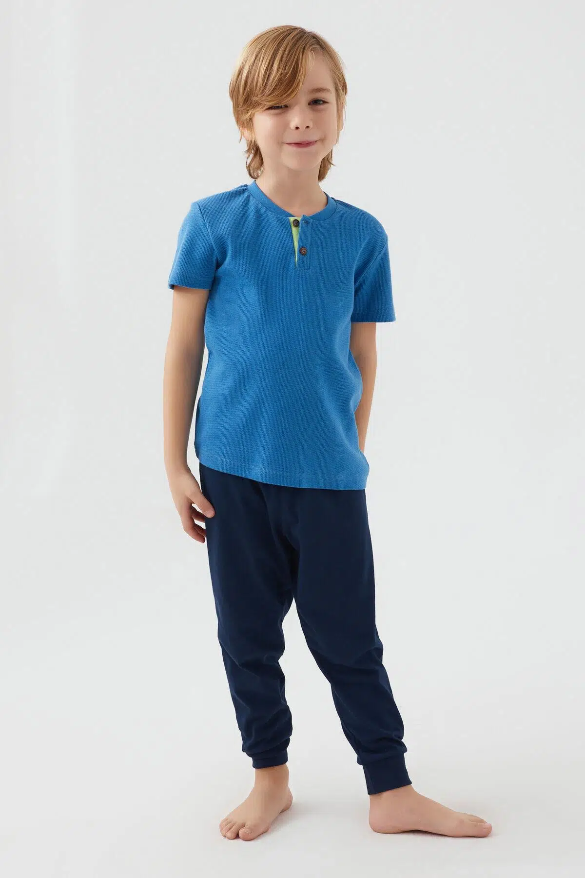 Roly Poly 3045 Garson Dotted Mavi Erkek Çocuk Kısa Kol Pijama Takım - MAVİ