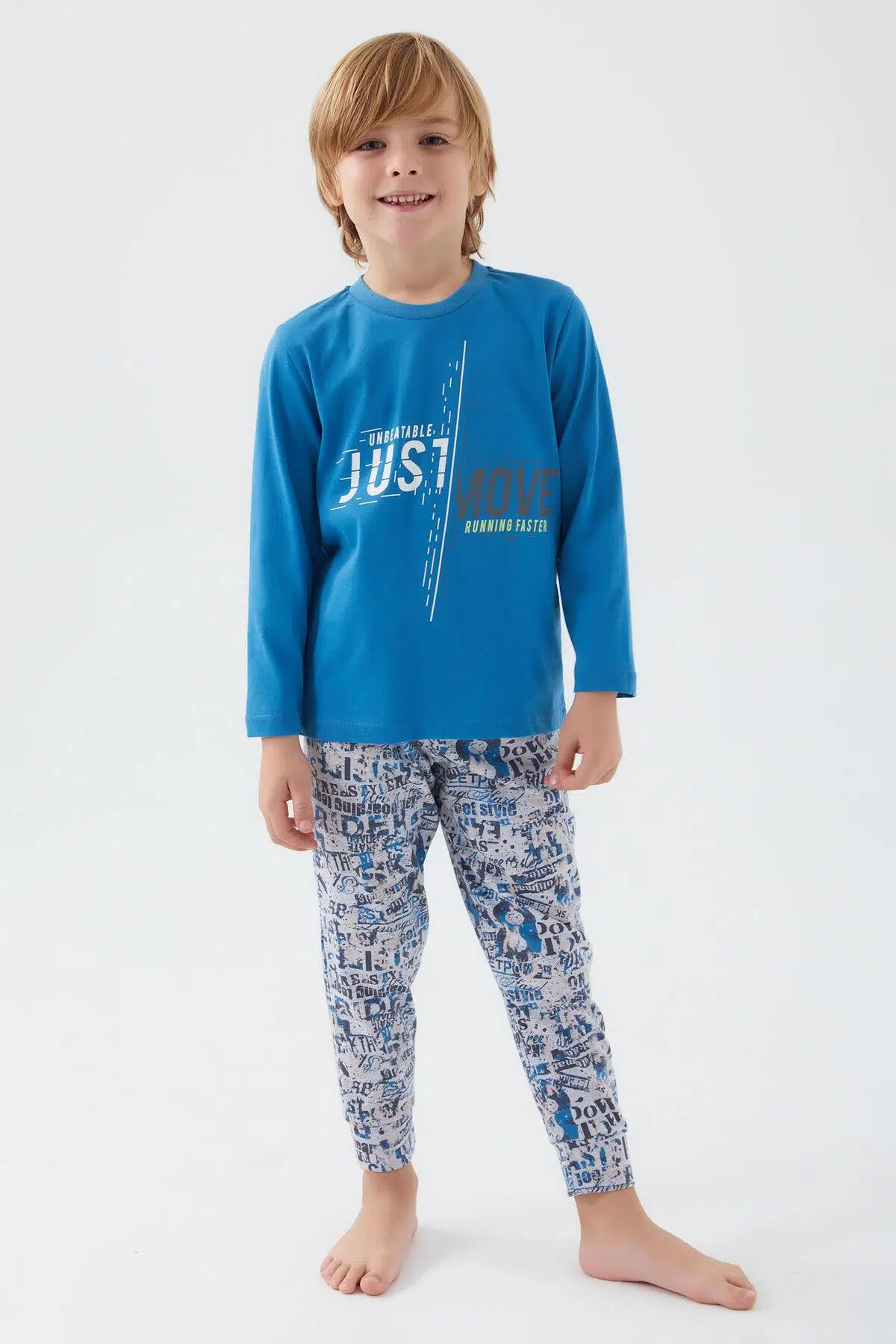 Roly Poly 3049 Garson Move Running Faster Erkek Çocuk Kısa Kol Pijama Takım - LACİVERT