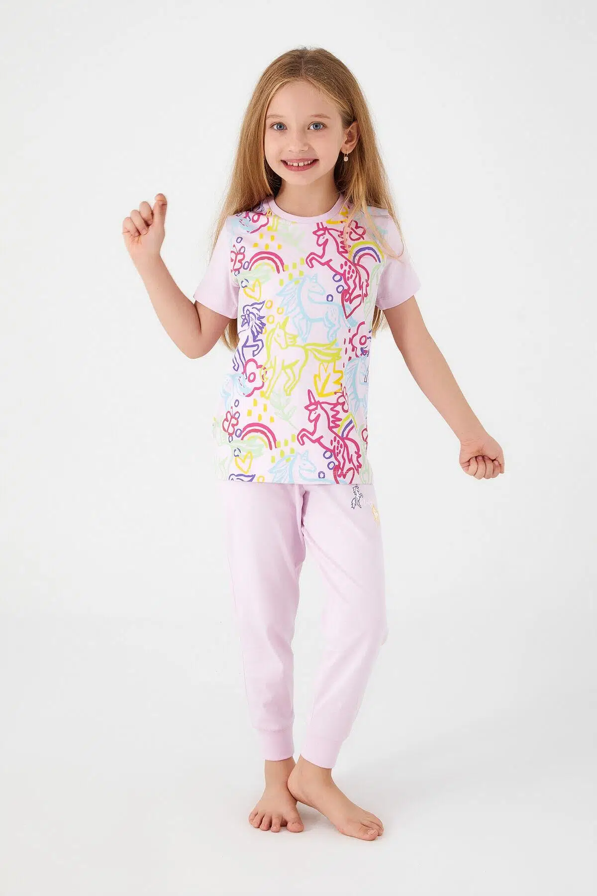 Roly poly 3057 Unicorn Magic Kız Çocuk Kısa Kol Pijama Takım - PEMBE