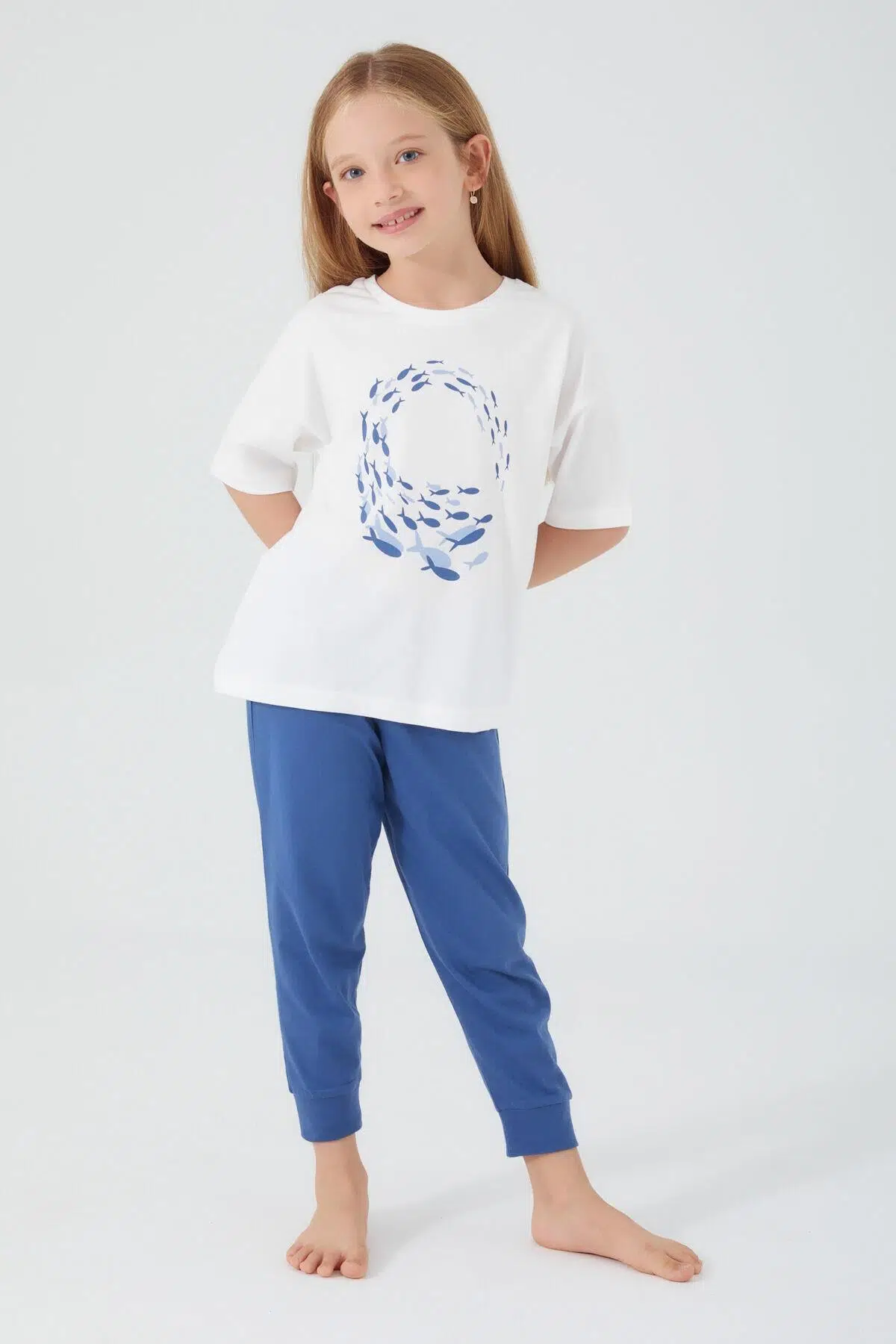 Roly Poly 3091 Garson Dolphin Detailed Krem Kız Çocuk Kısa Kol Pijama Takım - KREM