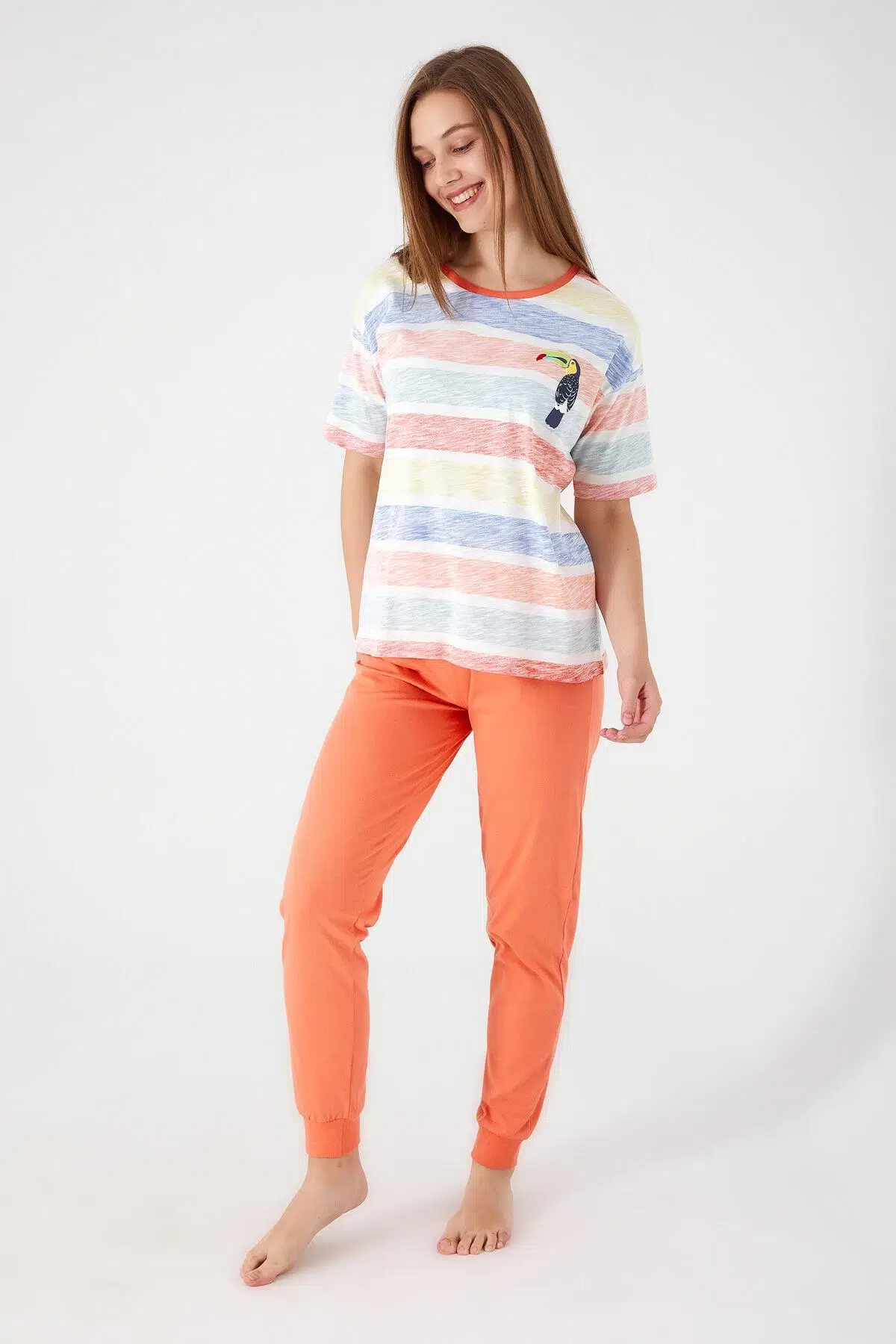 Roly Poly 3097 Sloping Krem Kadın Kısa Kol Pijama Takım - KREM