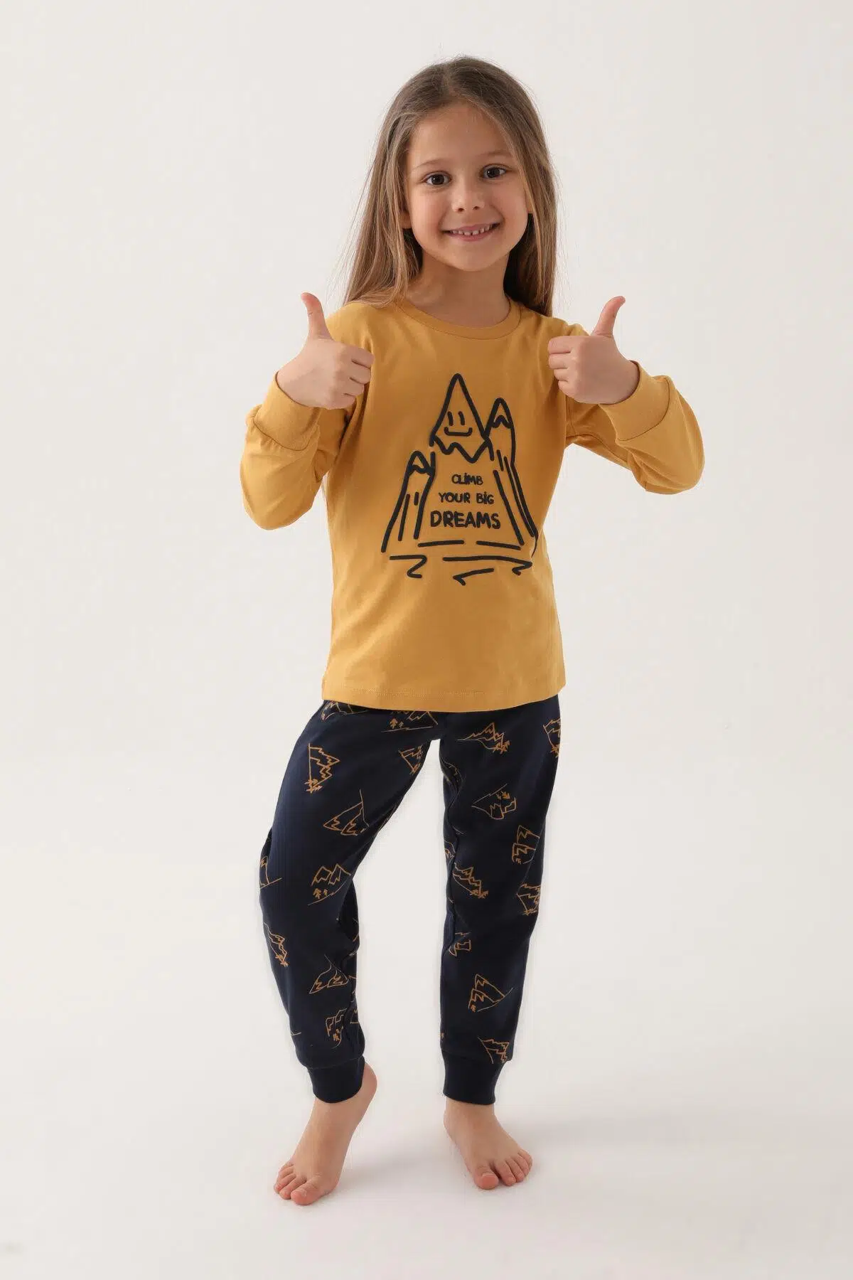 Roly Poly 3170 Climb Your Big Dreams Kız Çocuk Uzun Kol Pijama Takım - HARDAL