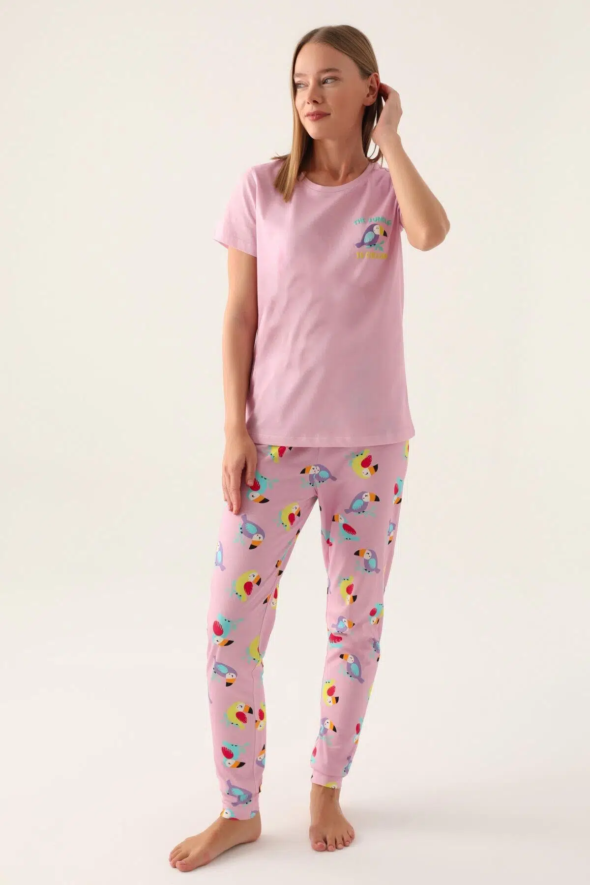 Roly Poly 3403 Callım Kadın Kısa Kol Pijama Takımı - PEMBE