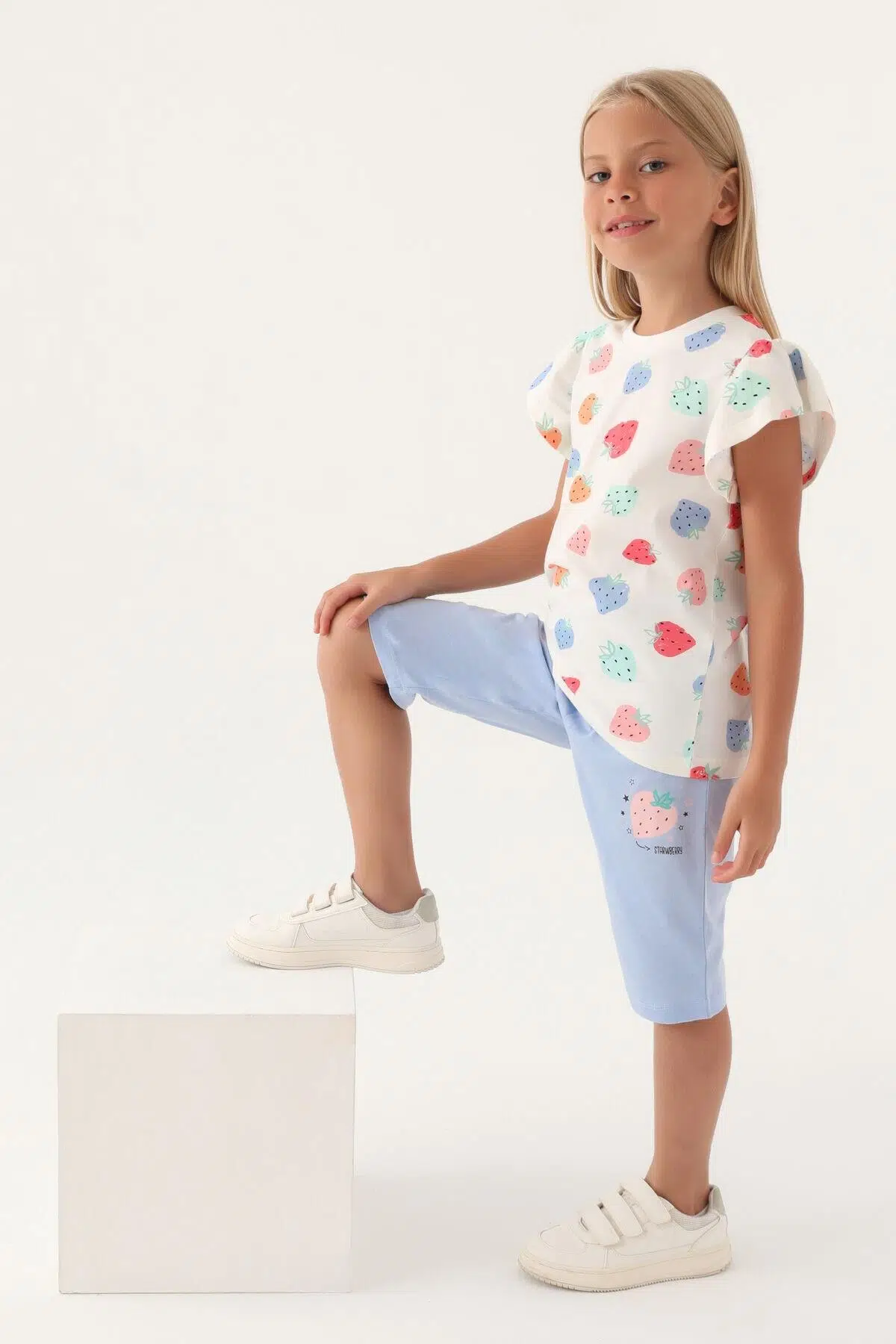 Roly Poly 3411 Strawberry Kız Çocuk Kapri Takım - MAVİ