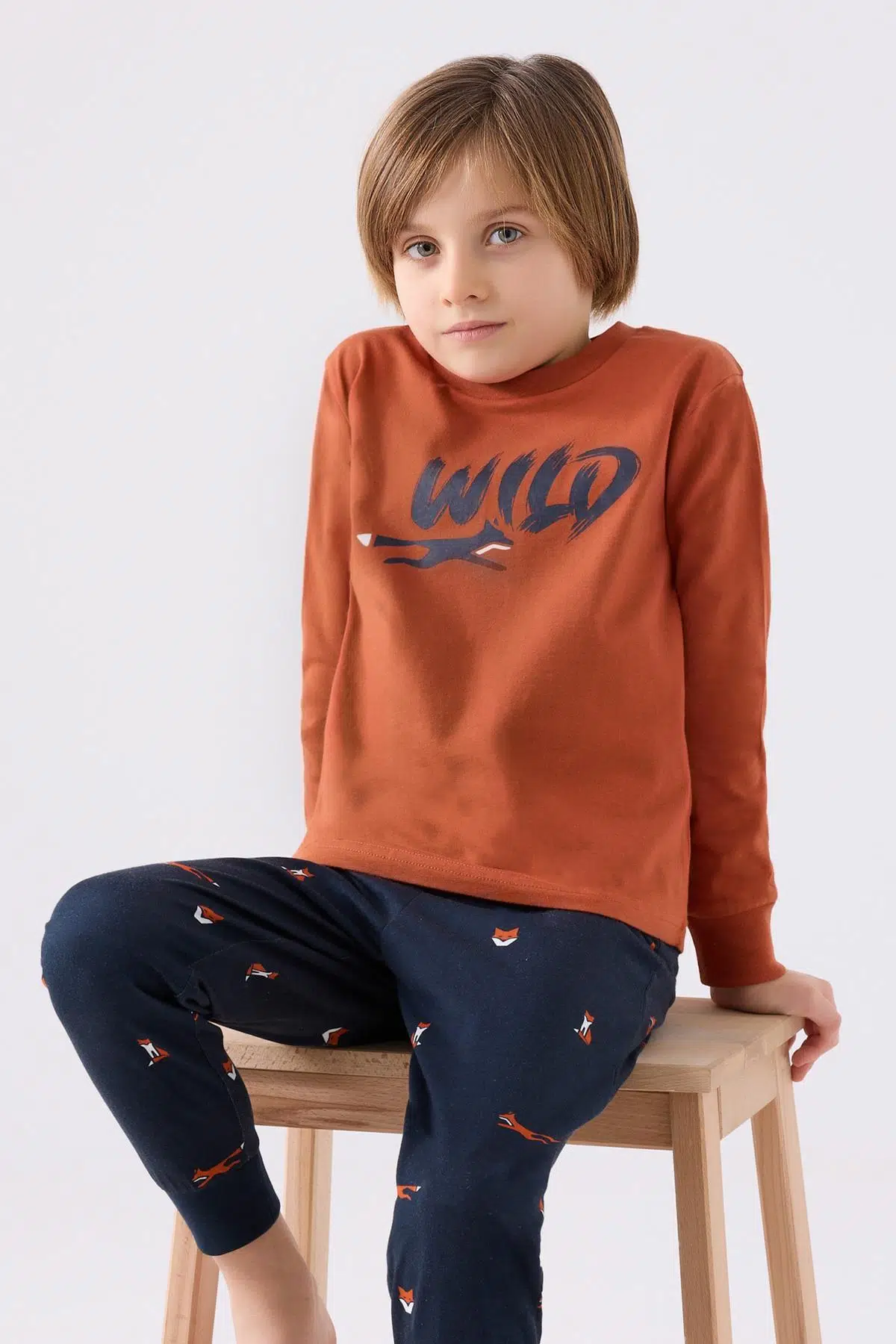 Roly Poly 3433 Garson Wıld Erkek Çocuk Açık Tarçın Uzun Kol Pijama Takım - TARÇIN