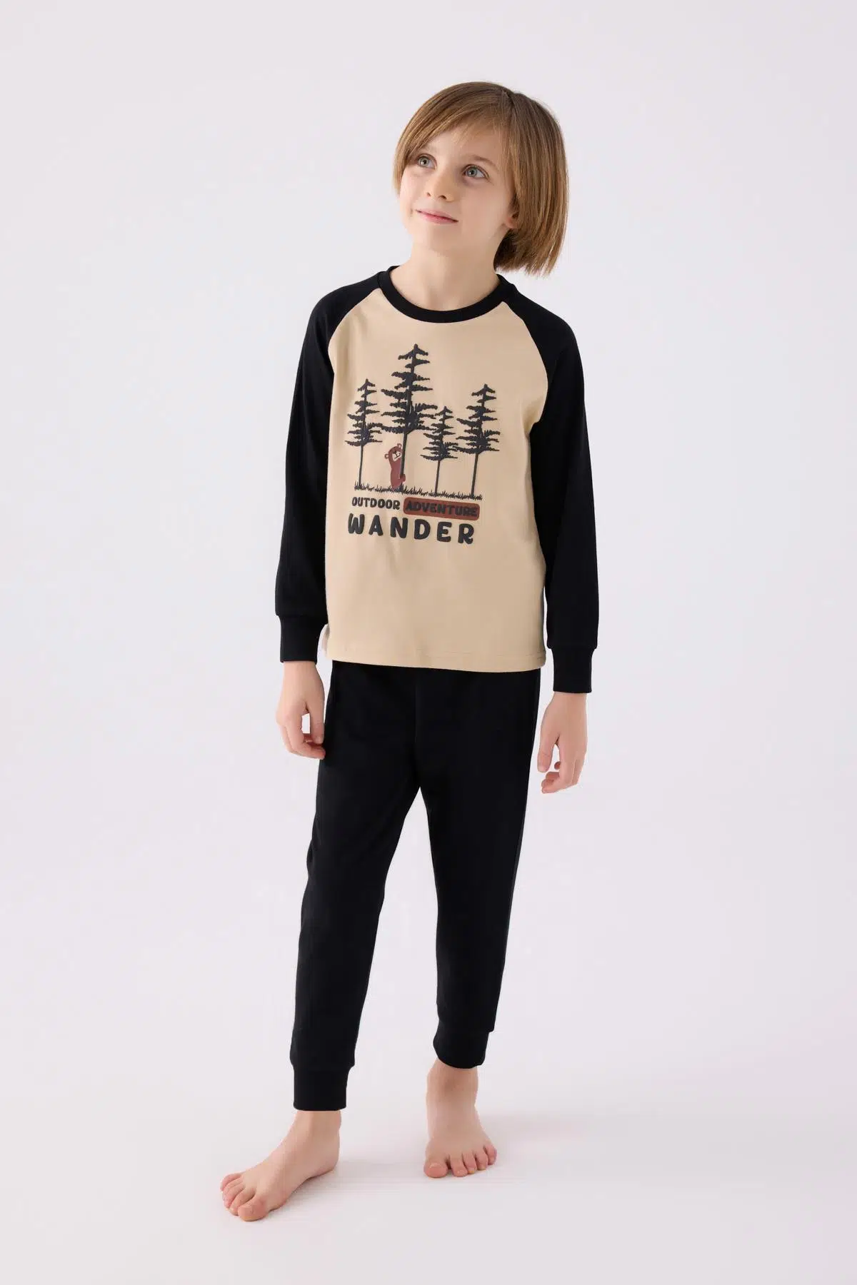 Roly Poly 3450 Erkek Çocuk Çam Apaç Uzun Kol Pijama Takım - BEJ