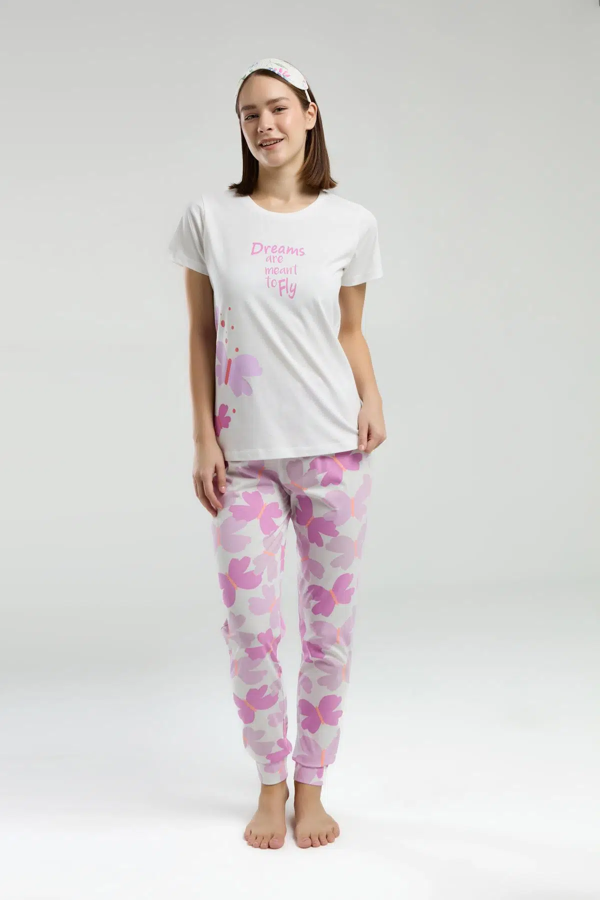 Roly Poly Dreams Are Meant To Fly Kadın Beyaz Kısa Kol Pijama Takım - BEYAZ