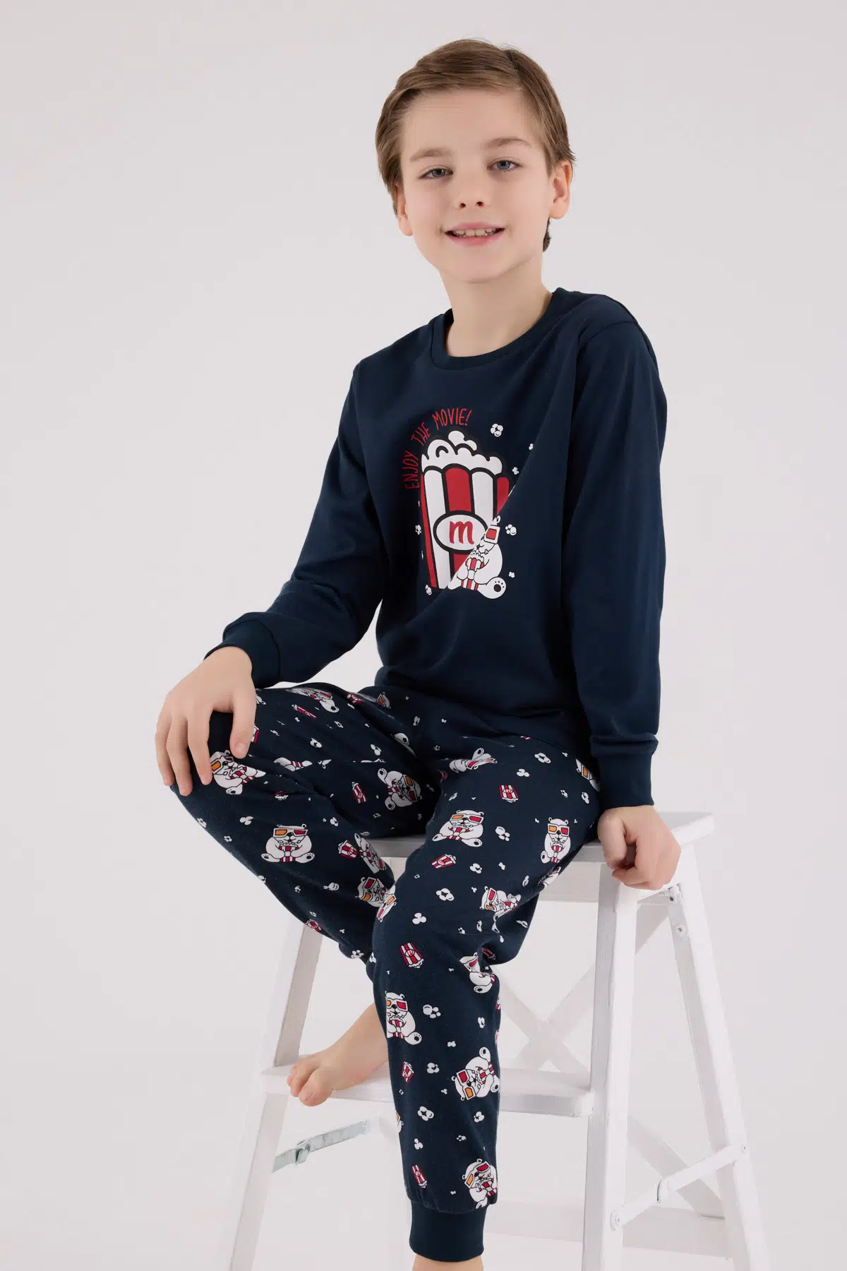 Roly Poly Garson Erkek Çocuk Aile It's Movie Time %100 Pamuk Uzun Kollu Pijama Takım