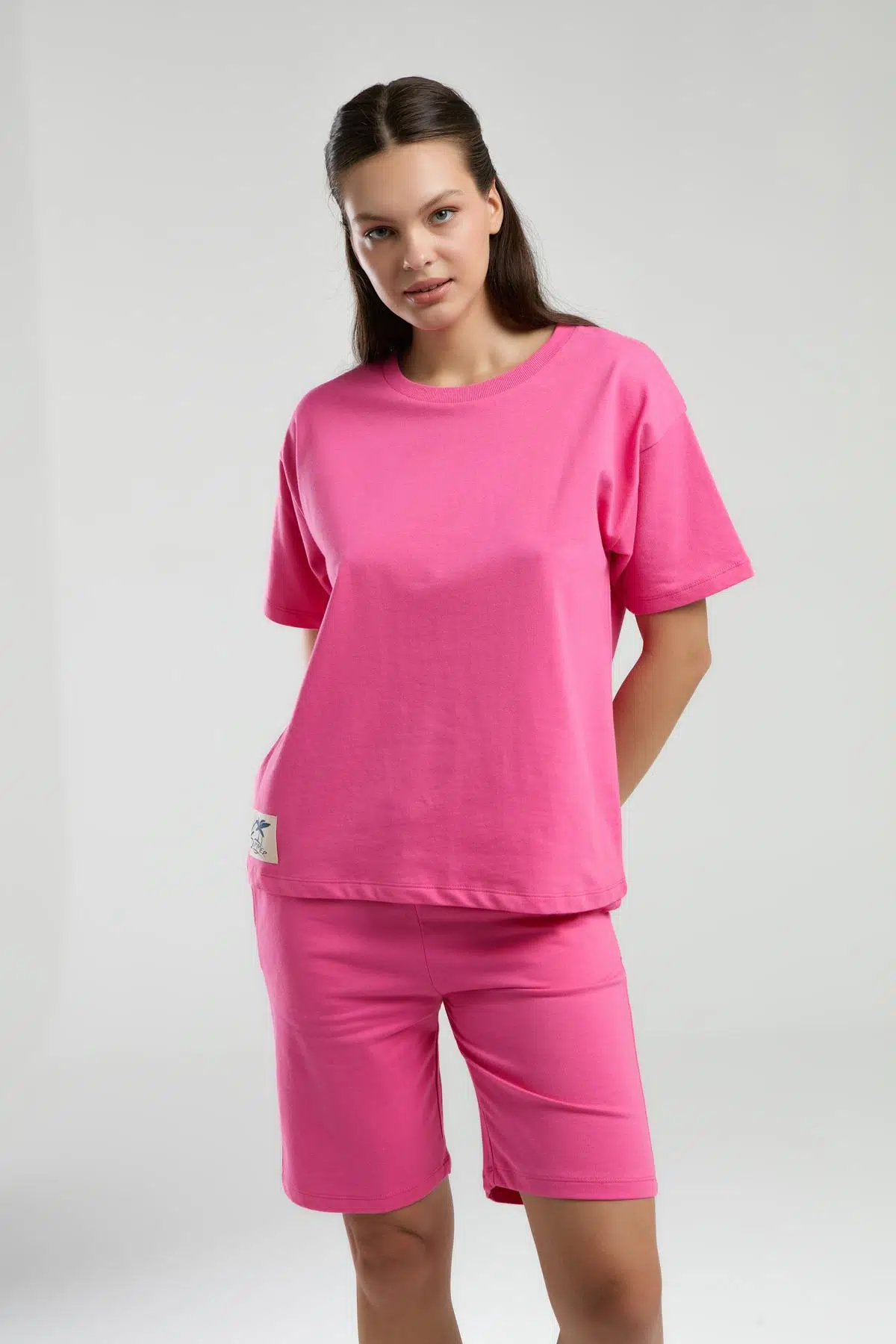 Roly Poly Kadın Bisiklet Yaka Kısa Kollu Bermuda Şortlu Pijama Takım - FUŞYA