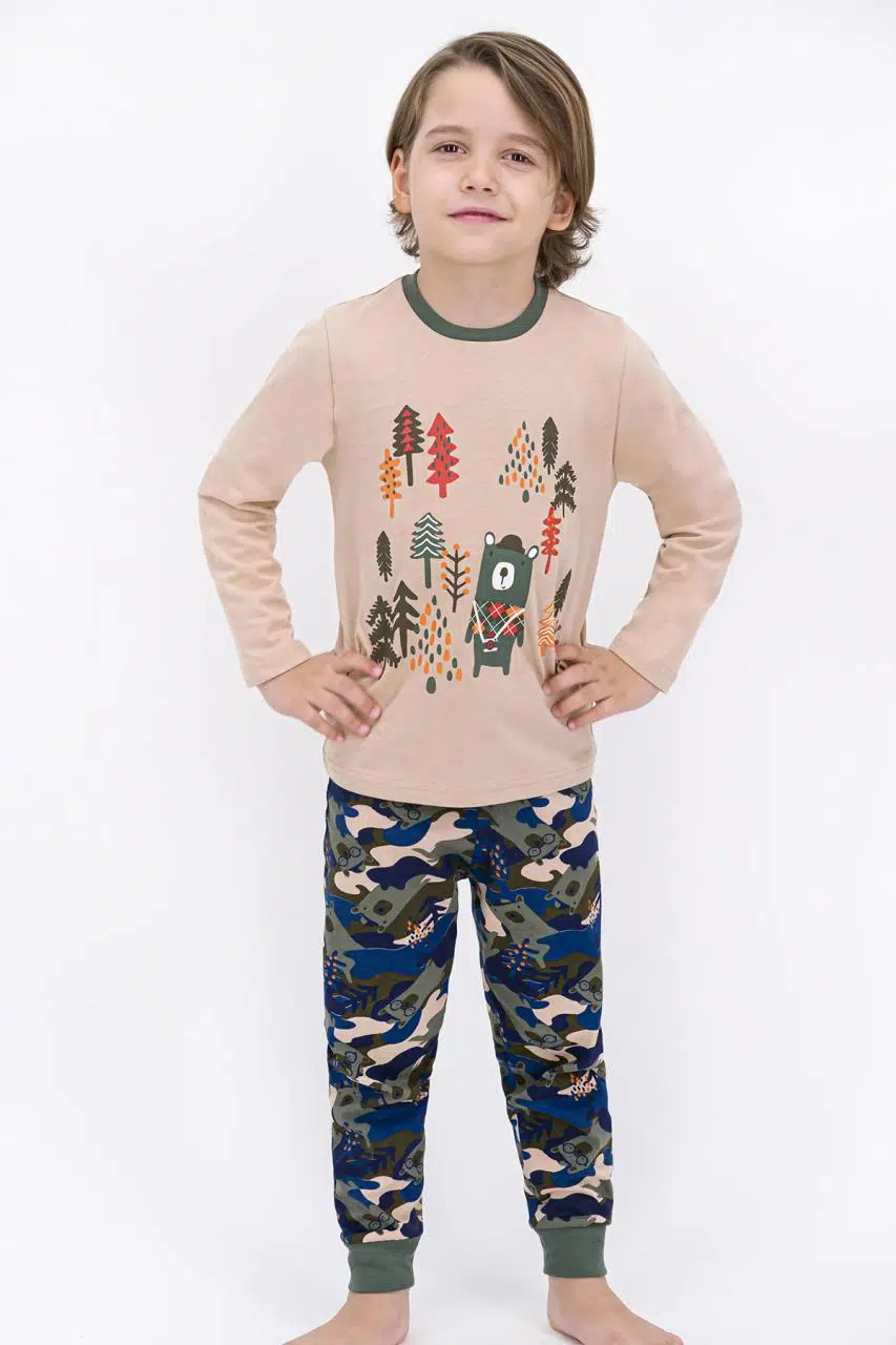RolyPoly 1830 2-8 Yaş Bear Kamuflaj Koyu Bej Erkek Çocuk Pijama Takımı - BEJ