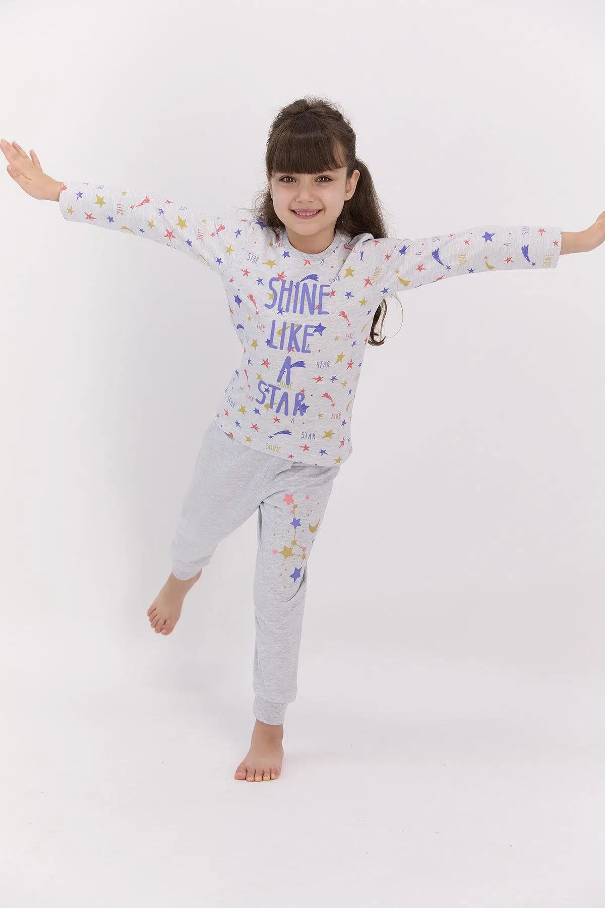RolyPoly 2595 Shine Like A Star Karmelanj Kız Çocuk Pijama Takımı - GRİ