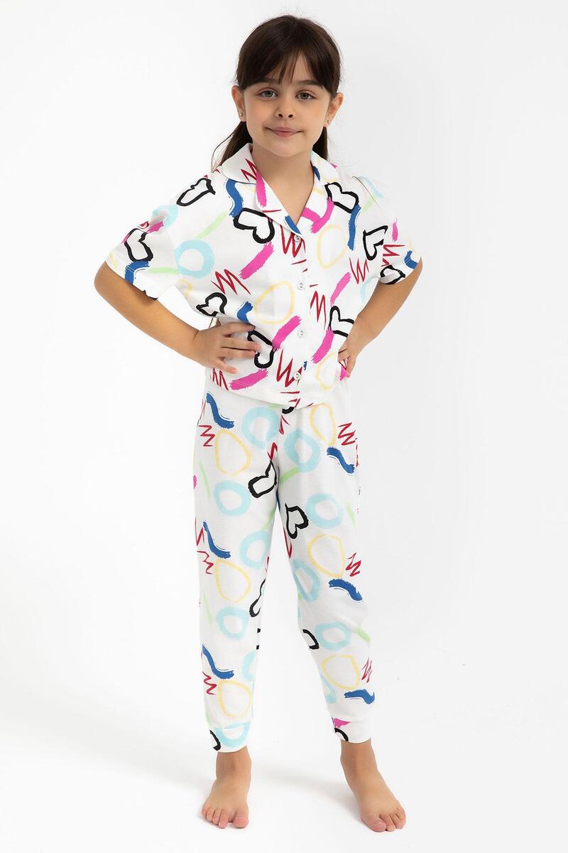 Roly Poly 2786 Garson Love Krem Kız Çocuk Gömlek Pijama Takımı - KREM