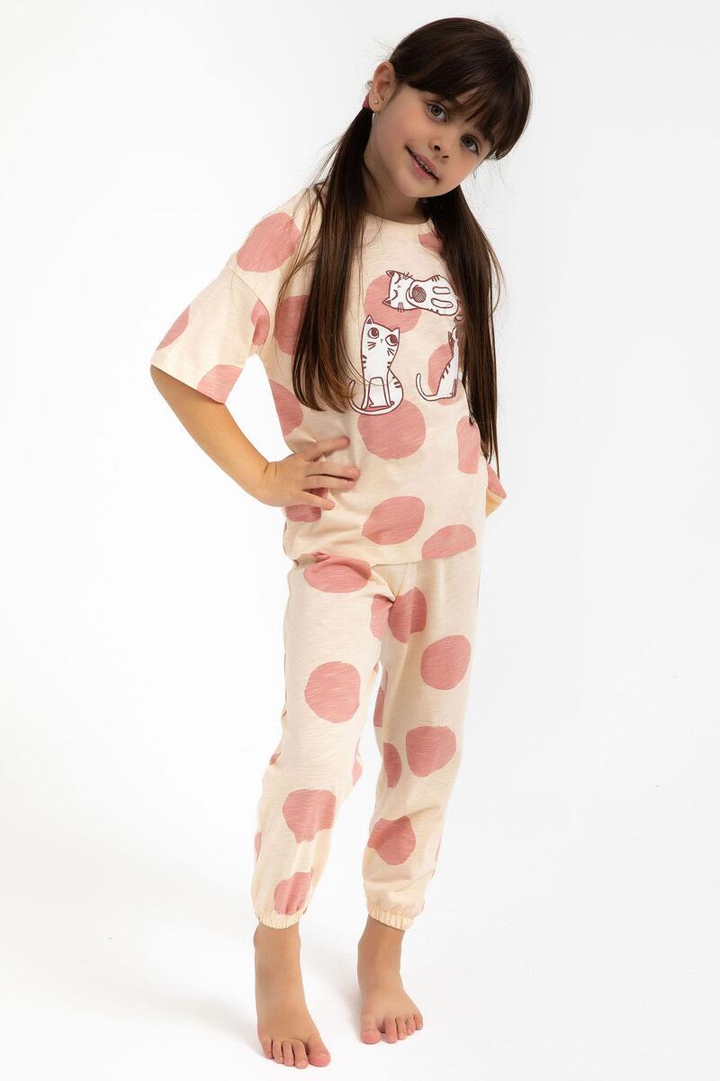 Roly Poly 2790 Garson Cats Badem Kız Çocuk Pijama Takımı - ŞEFTALİ