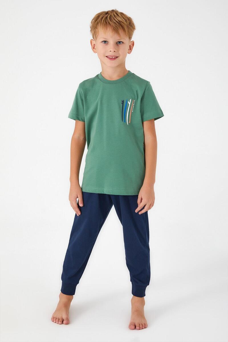 Roly Poly 3019 Garson Afterwave Erkek Çocuk Kısa Kol Pijama Takım - YEŞİL